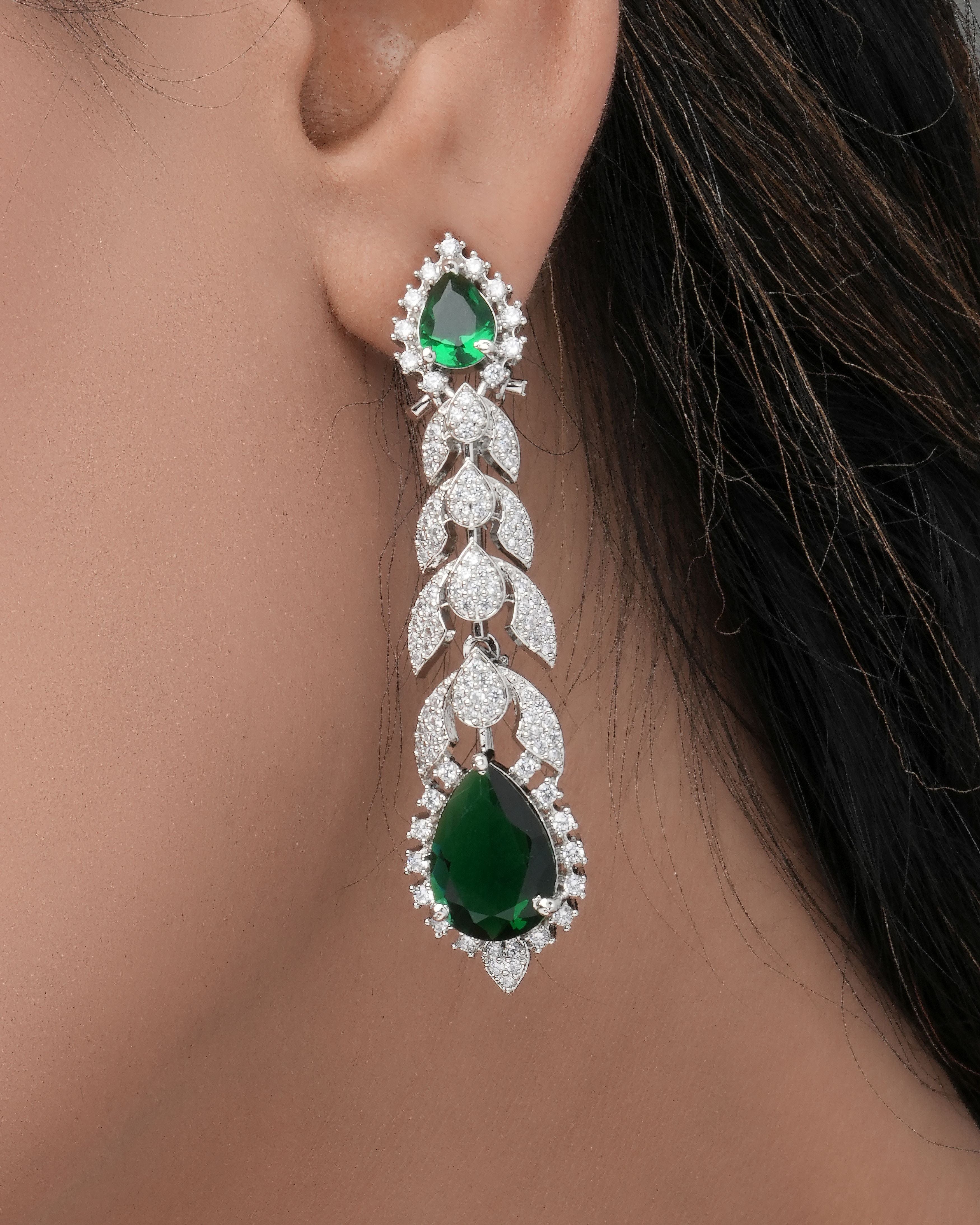 Mataari Necklaces Azure Whisper CZ Teardrop snake shape Necklace | Rhodium | Indian Jewelry | Mataari