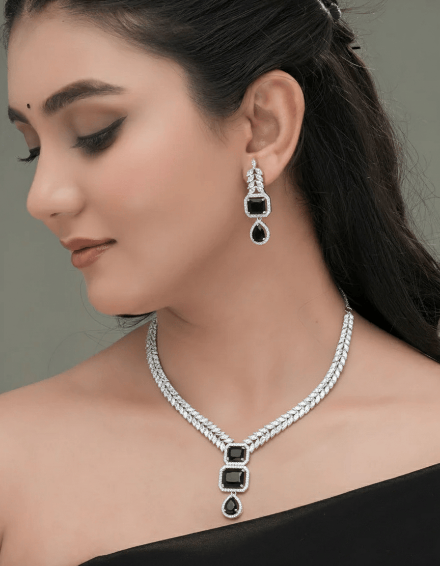 Mataari Necklaces Blush Marquise Drop CZ Necklace & Earring | CZ | Indian Jewelry | Mataari