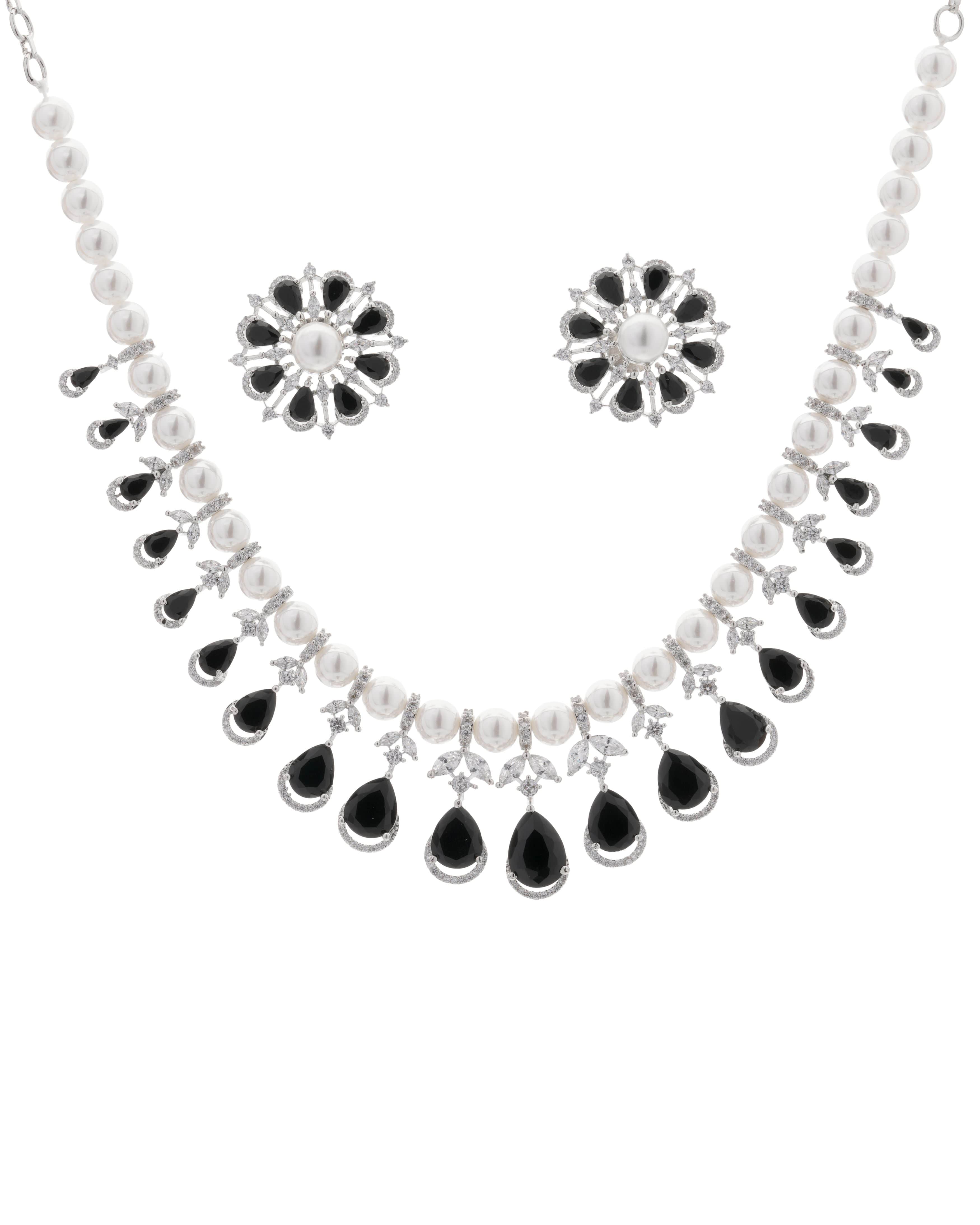 Mataari Necklaces Emerald Green Pearl Glow Necklace & Earrings | CZ | Indian Jewelry | Mataari