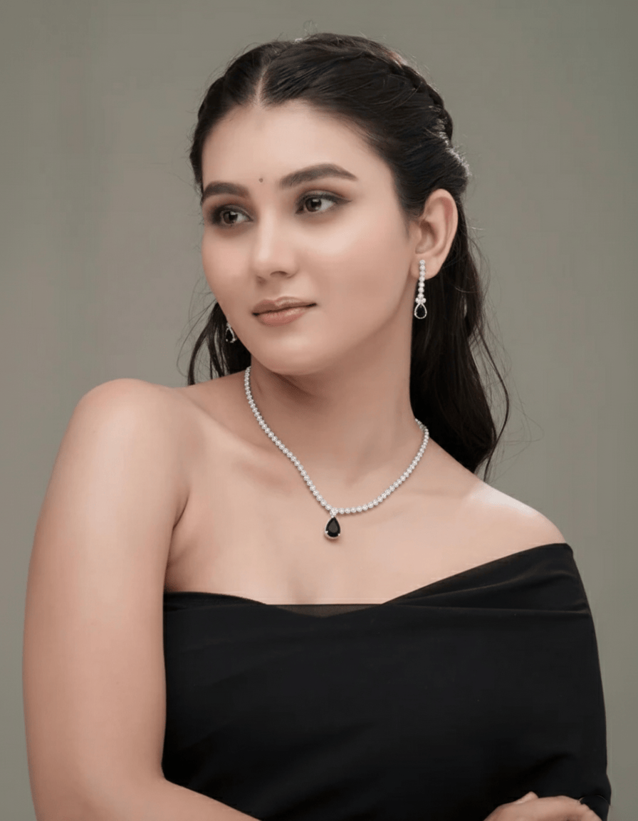 Mataari Necklaces Eternal Bloom Necklace & Earrings | Rhodium | Indian Jewelry | Mataari