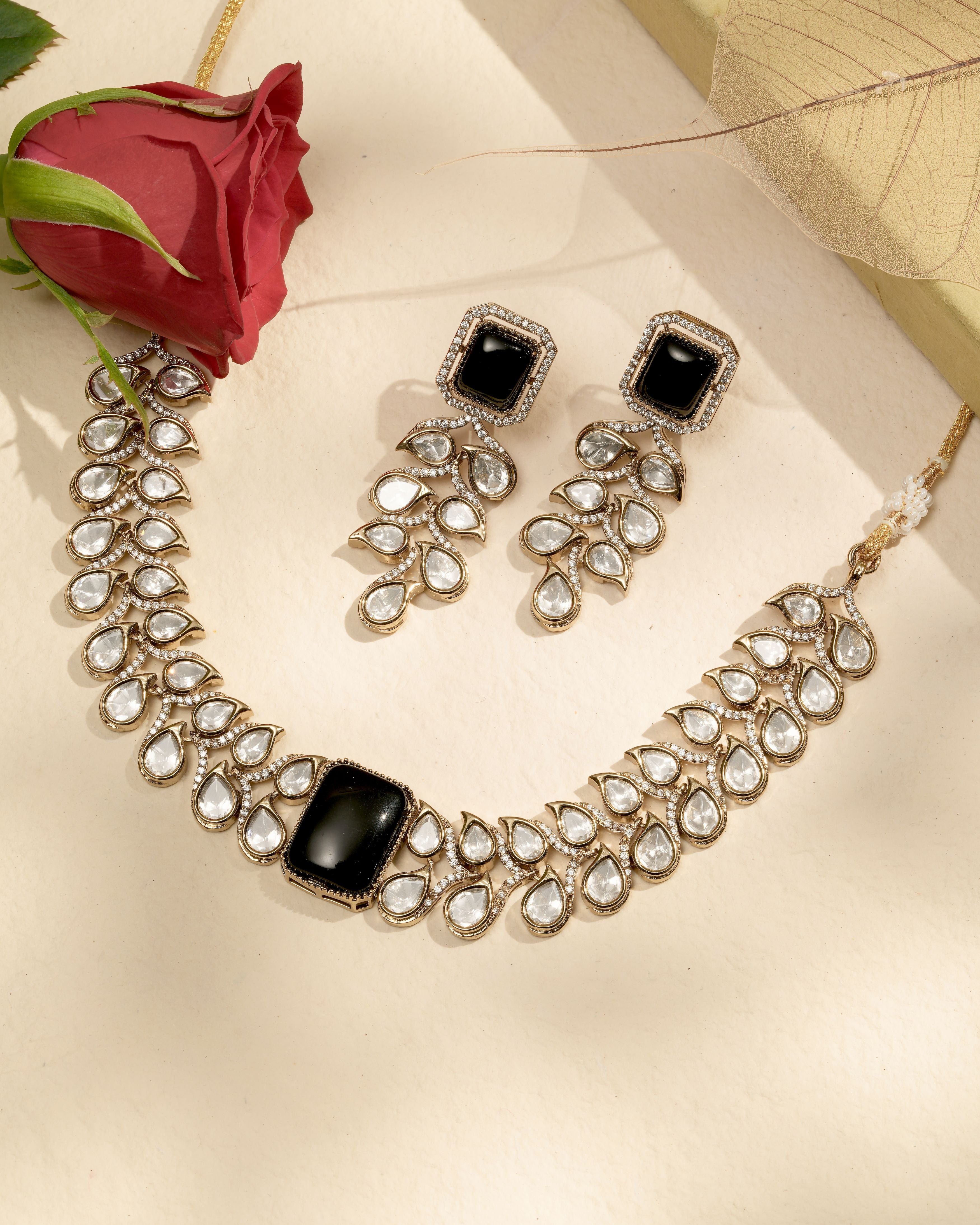 Mataari Necklaces Ivory Radiance CZ Kundan Choker & Earring | Gold Tone | Indian Jewelry | Mataari