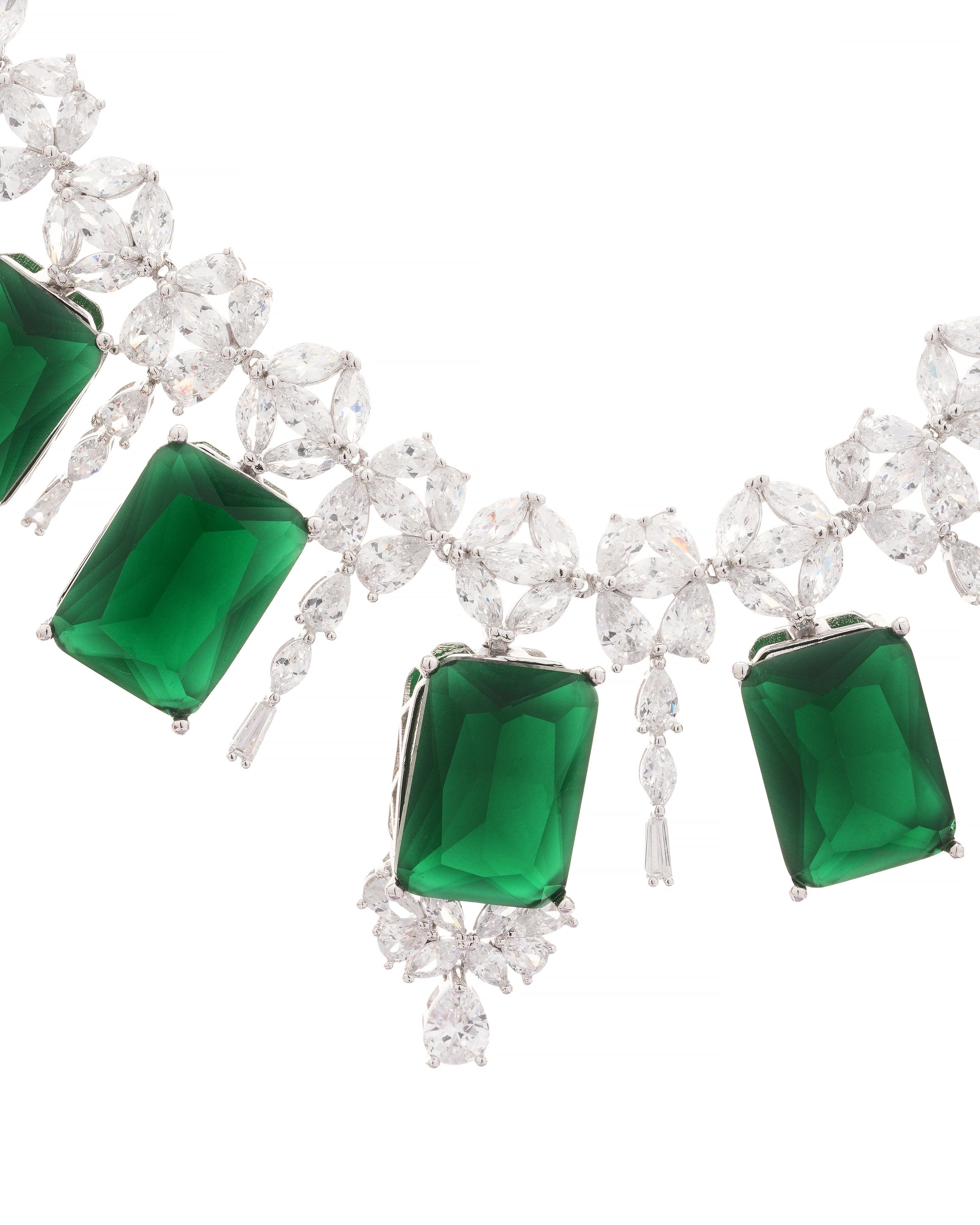 Mataari Necklaces Blossom CZ Necklace & Earring Set | Rhodium | Indian Jewelry | Mataari