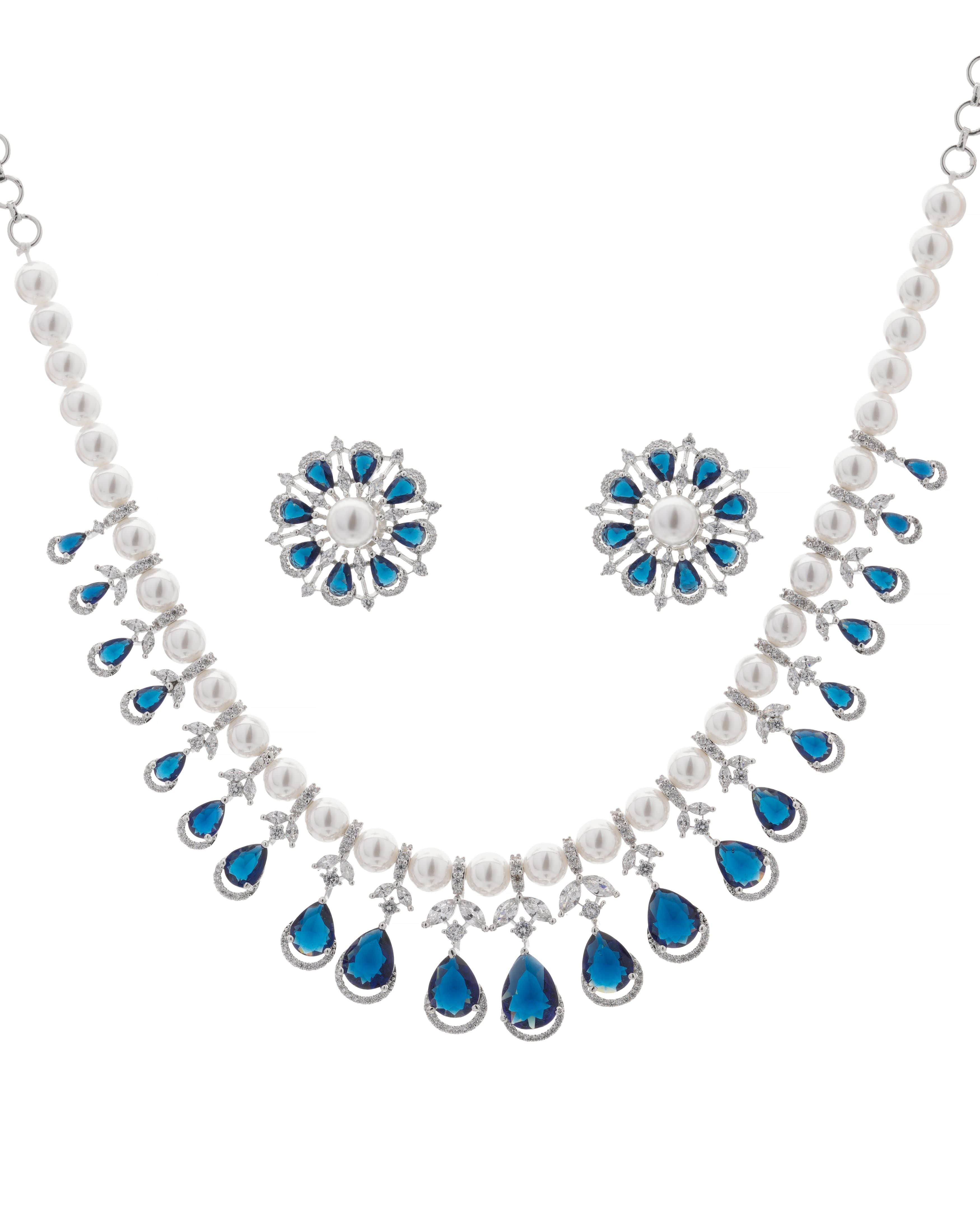 Mataari Necklaces Emerald Green Pearl Glow Necklace & Earrings | CZ | Indian Jewelry | Mataari
