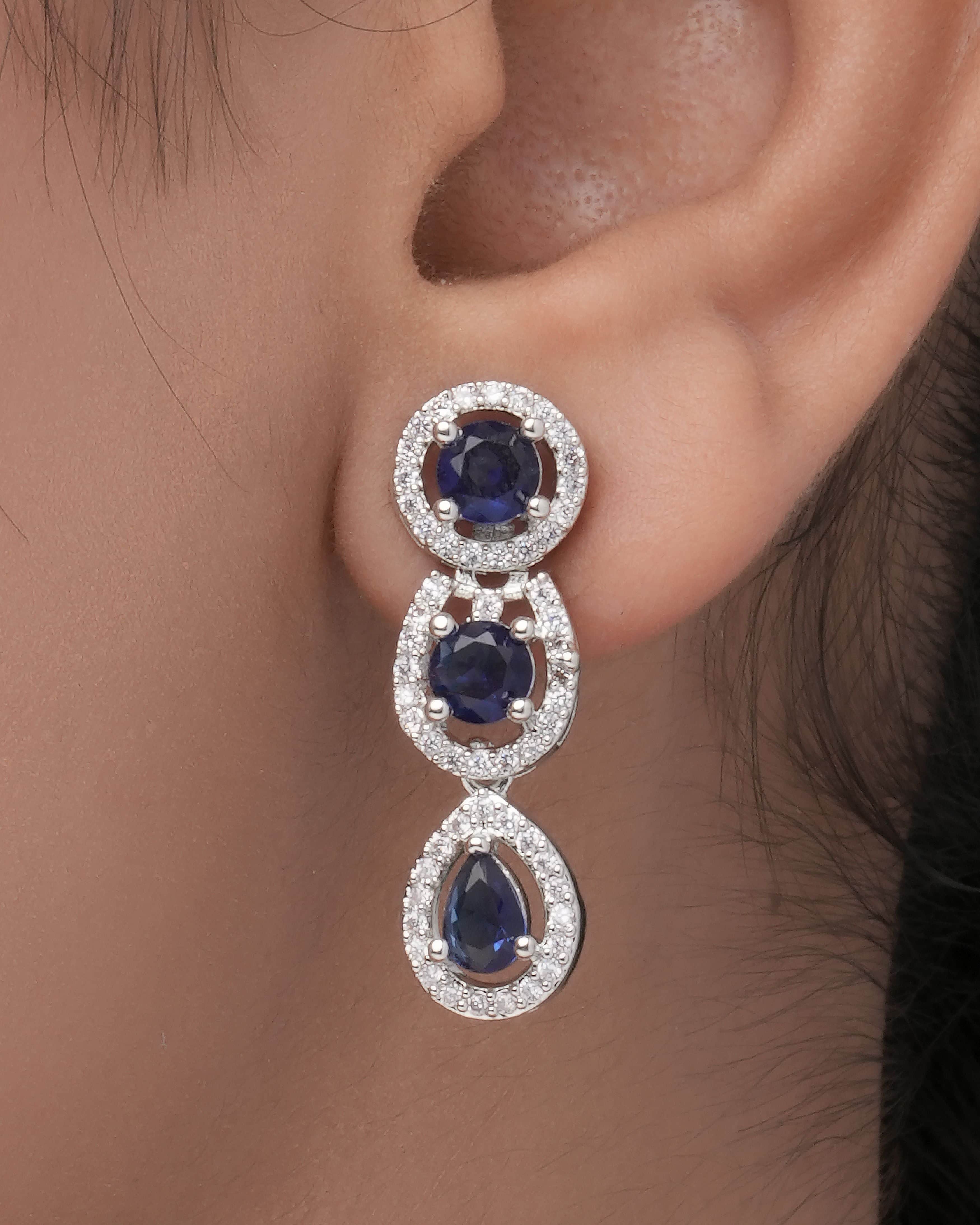 Mataari Necklaces Blue Sapphire Single Line Moissanite Solitaire Swarovski | CZ | Indian Jewelry | Mataari