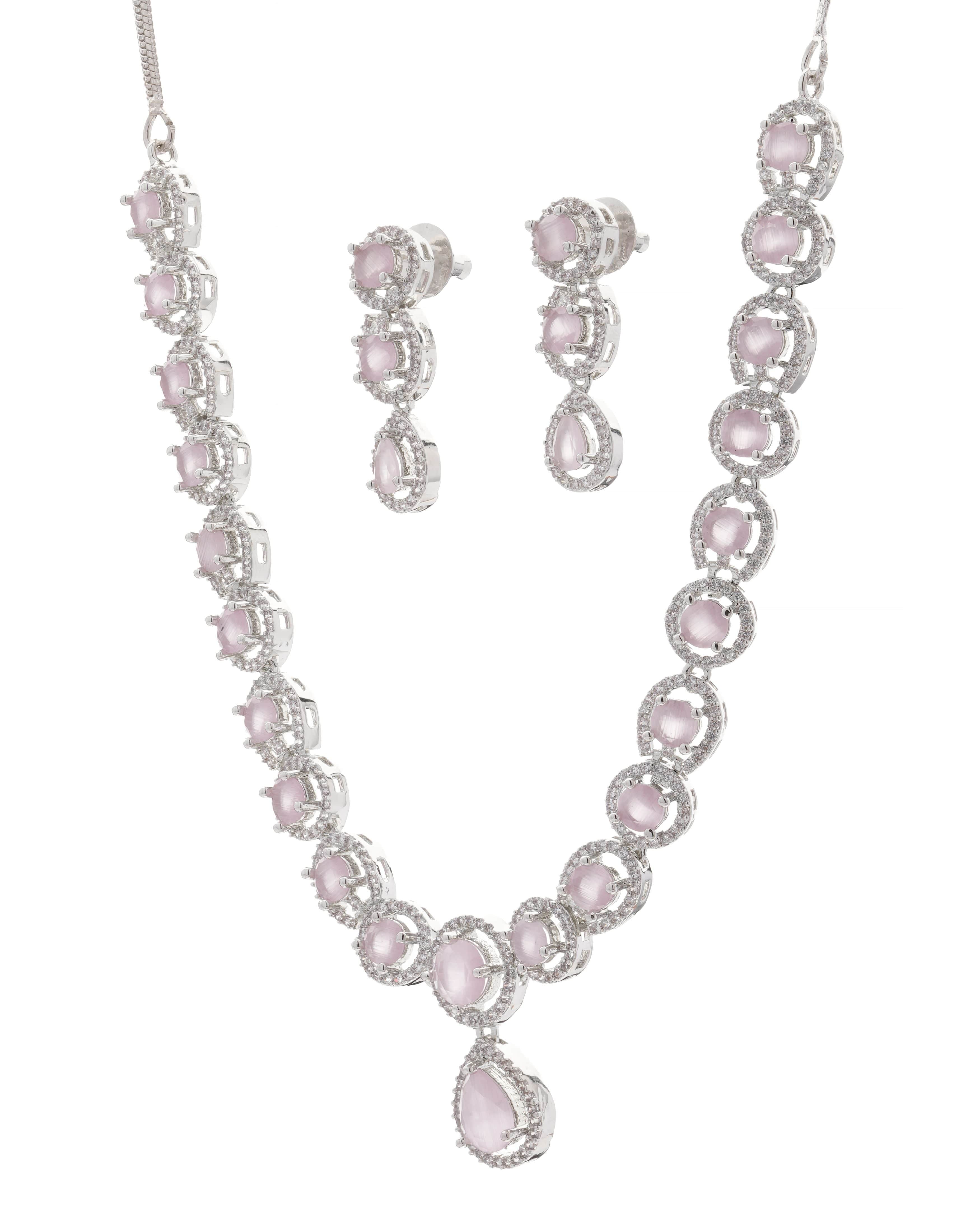 Mataari Necklaces Blue Sapphire Single Line Moissanite Solitaire Swarovski | CZ | Indian Jewelry | Mataari
