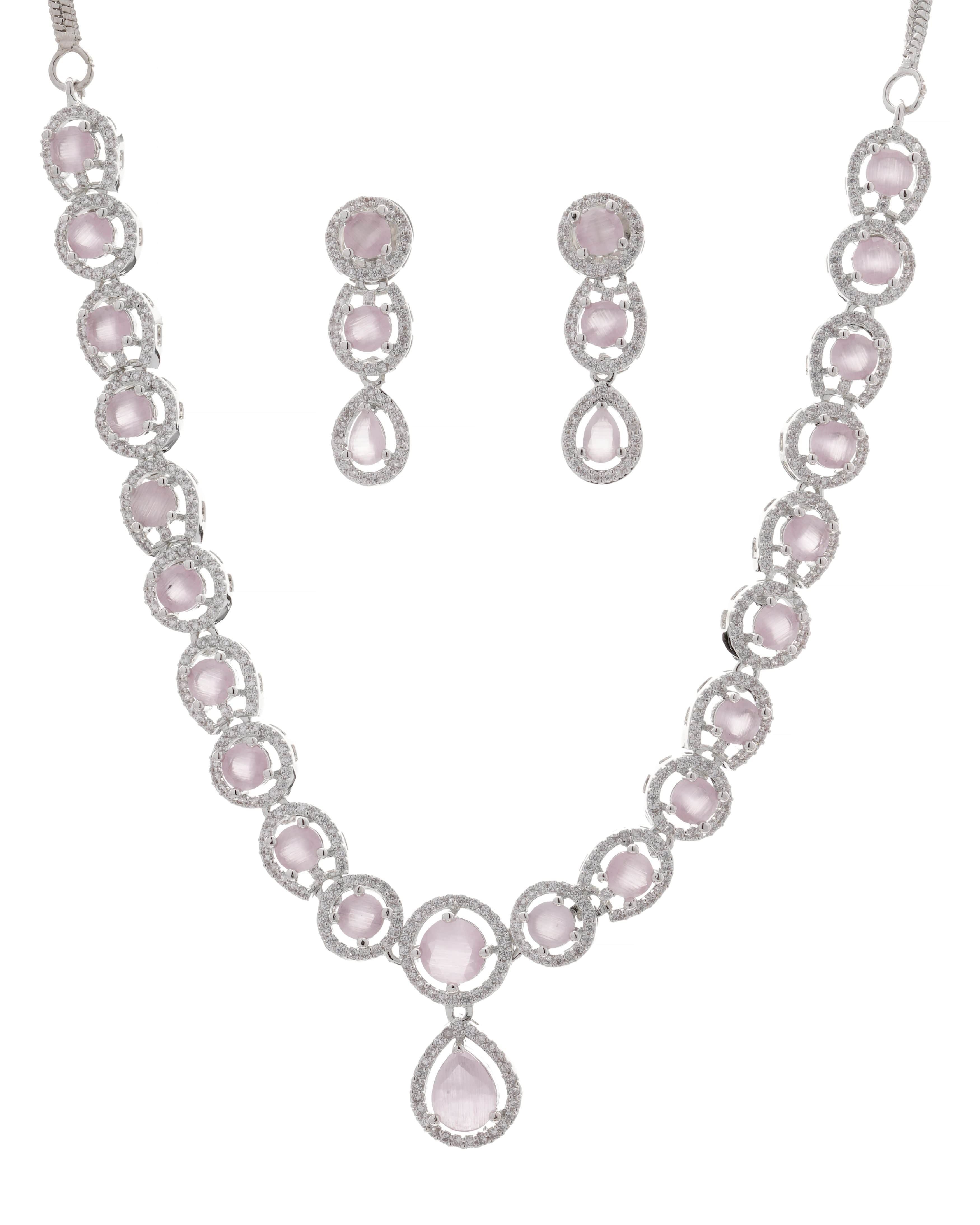 Mataari Necklaces Blue Sapphire Single Line Moissanite Solitaire Swarovski | CZ | Indian Jewelry | Mataari