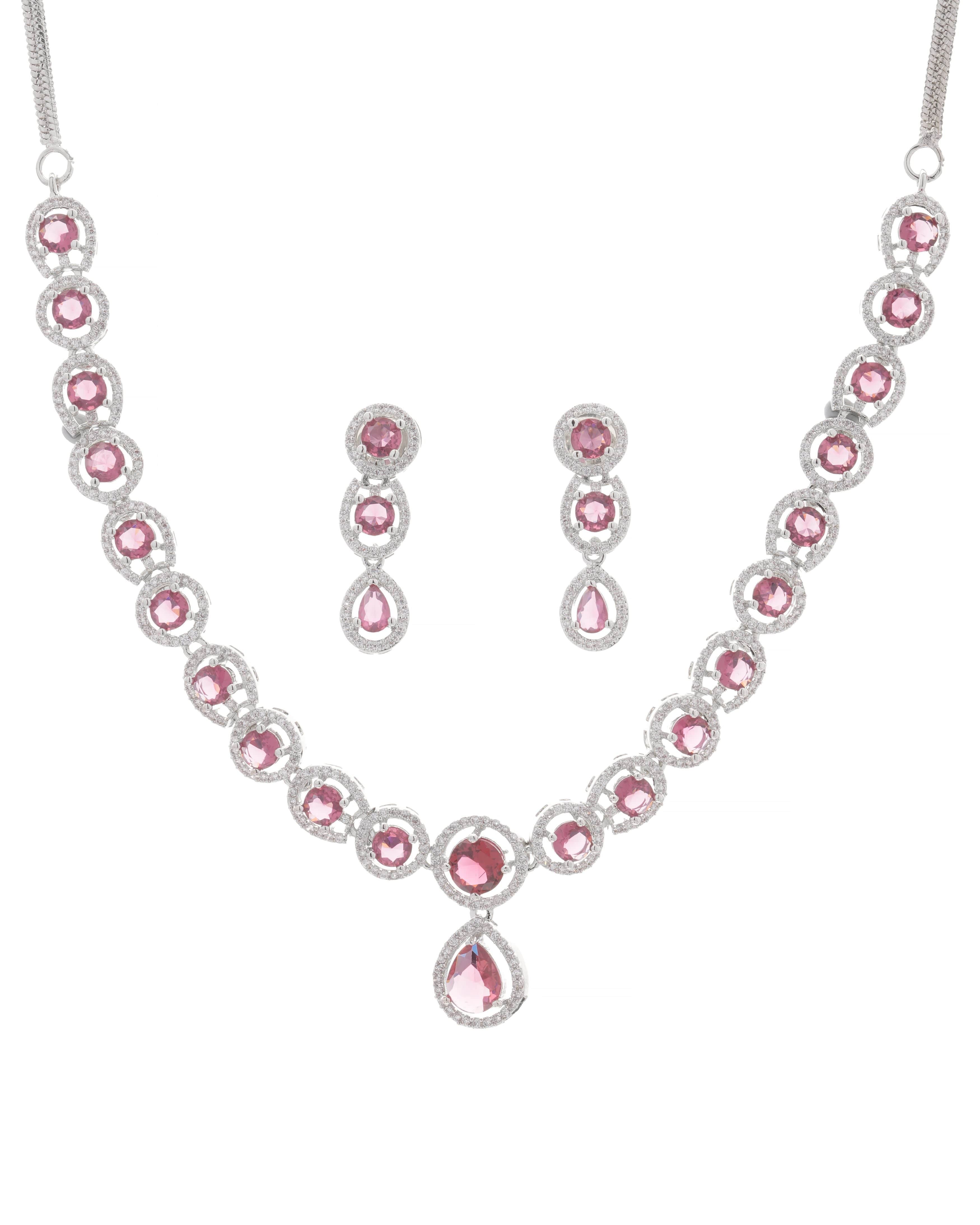 Mataari Necklaces Blue Sapphire Single Line Moissanite Solitaire Swarovski | CZ | Indian Jewelry | Mataari