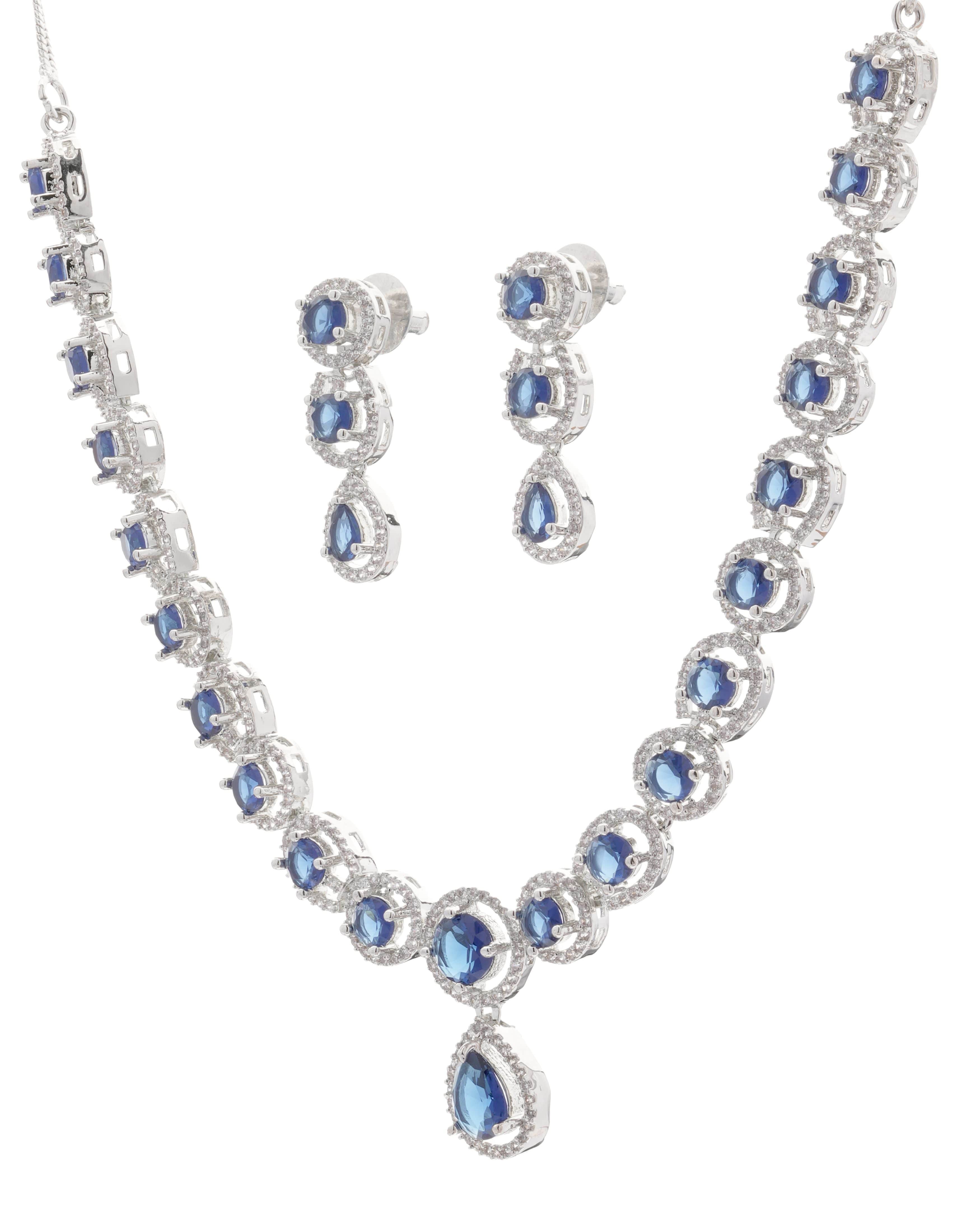 Mataari Necklaces Blue Sapphire Single Line Moissanite Solitaire Swarovski | CZ | Indian Jewelry | Mataari