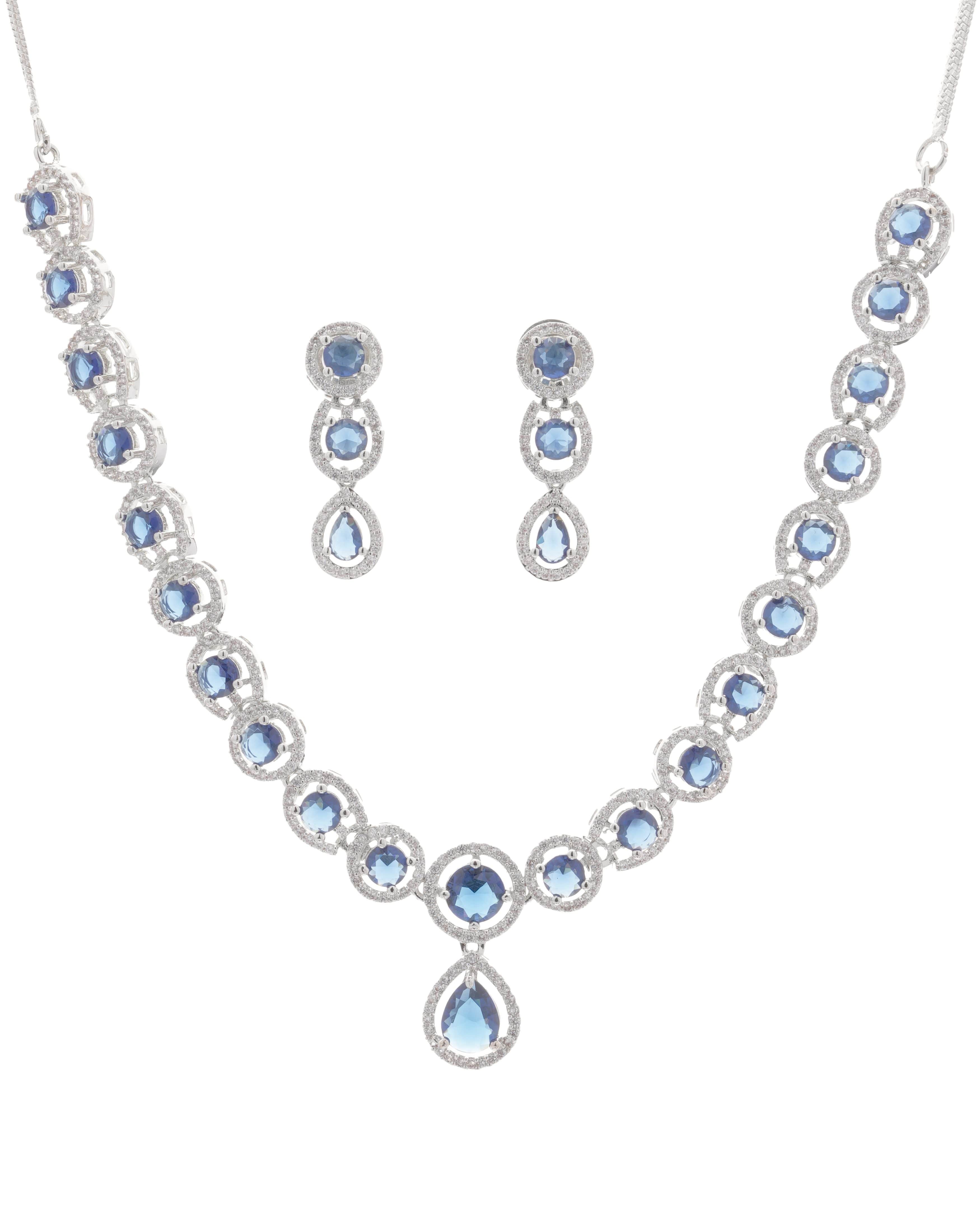 Mataari Necklaces Blue Sapphire Single Line Moissanite Solitaire Swarovski | CZ | Indian Jewelry | Mataari