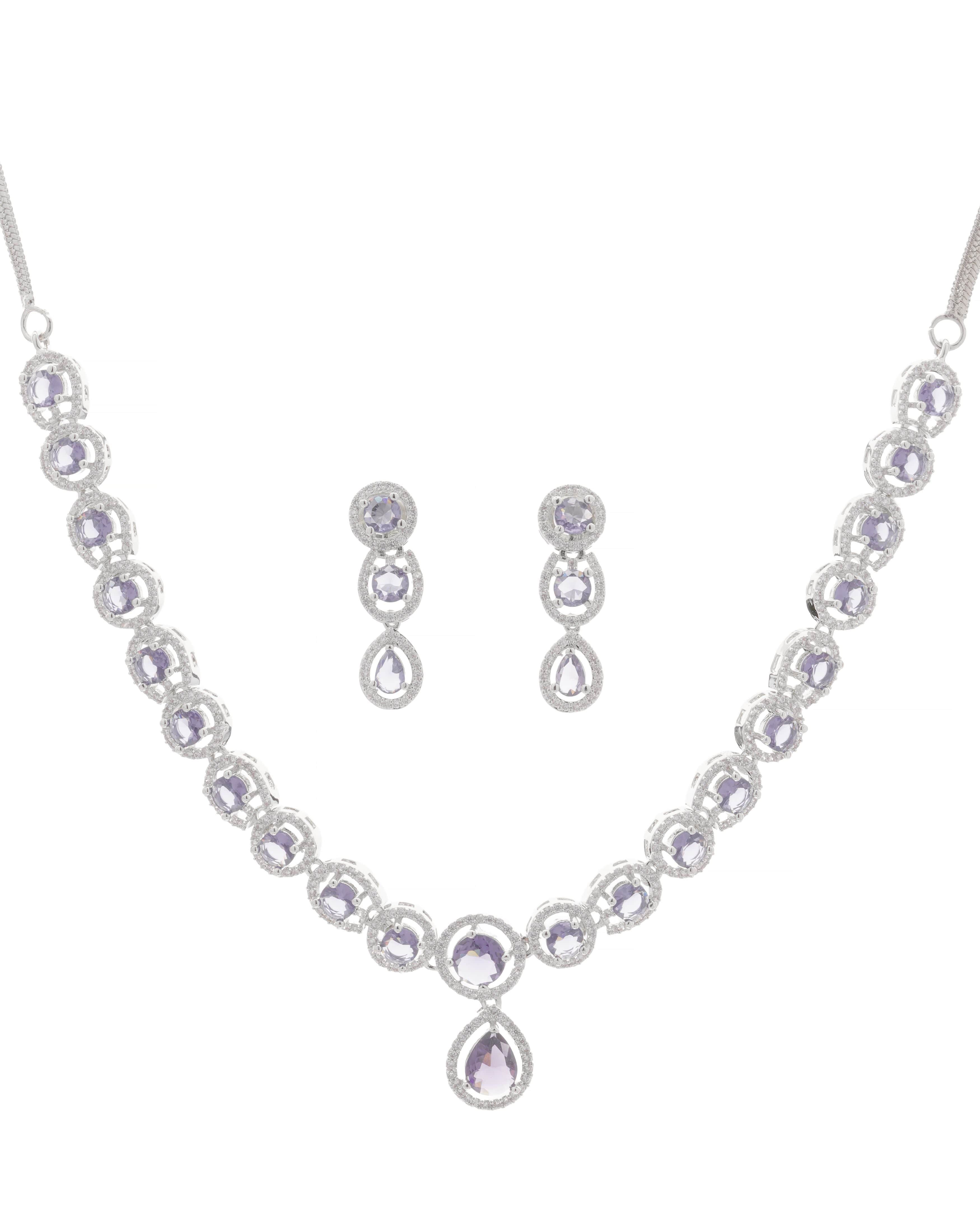 Mataari Necklaces Blue Sapphire Single Line Moissanite Solitaire Swarovski | CZ | Indian Jewelry | Mataari