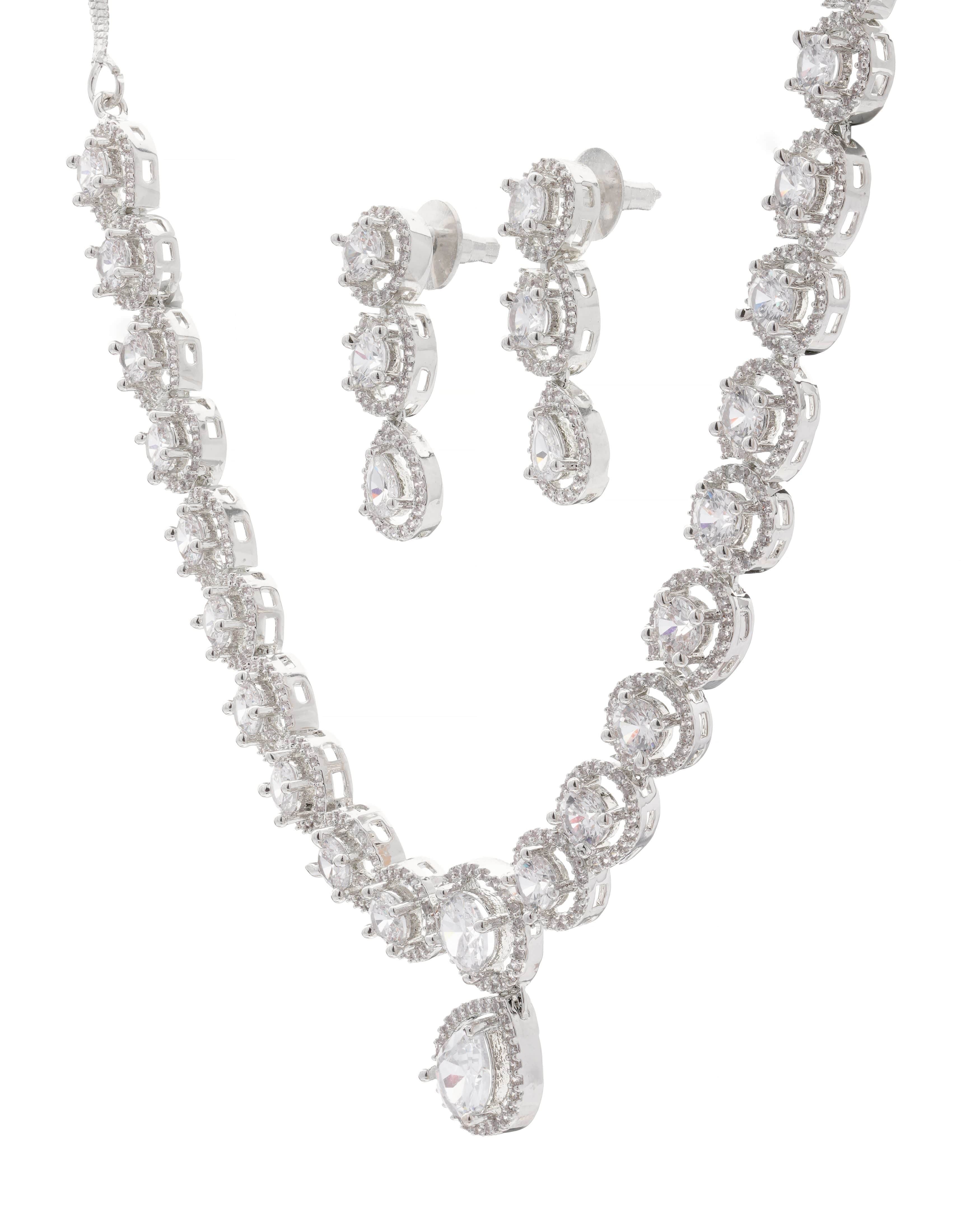 Mataari Necklaces Blue Sapphire Single Line Moissanite Solitaire Swarovski | CZ | Indian Jewelry | Mataari