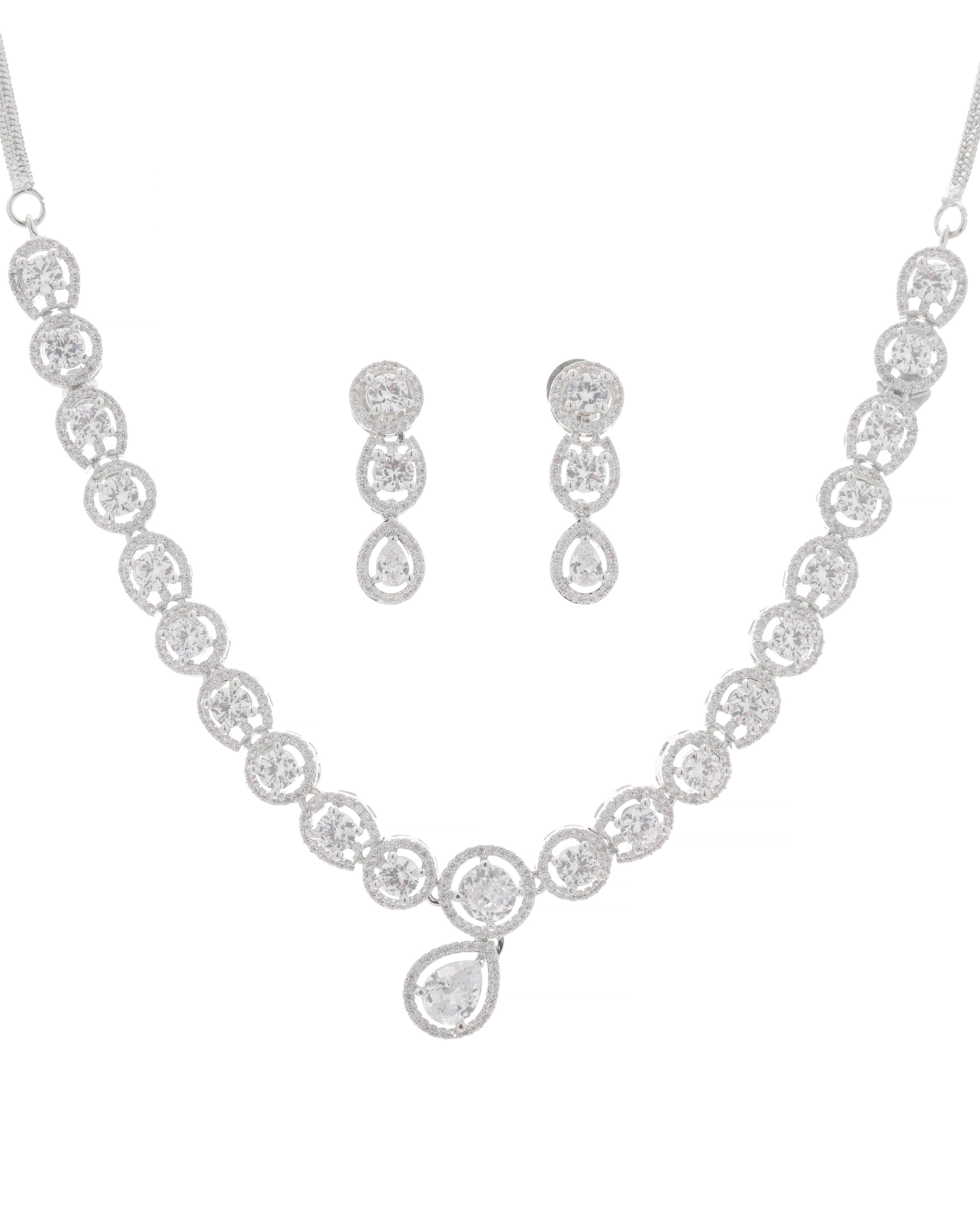 Mataari Necklaces Blue Sapphire Single Line Moissanite Solitaire Swarovski | CZ | Indian Jewelry | Mataari