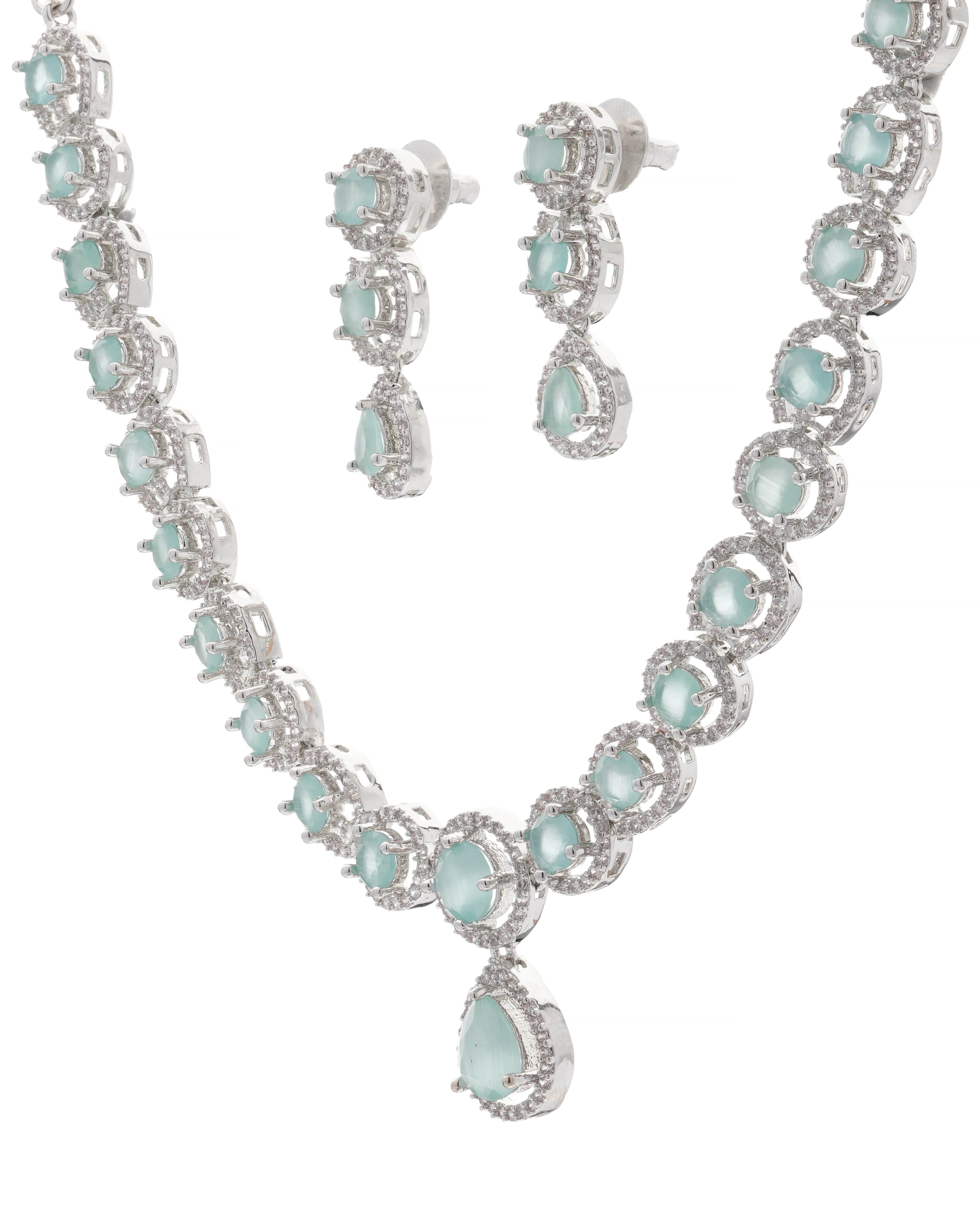 Mataari Necklaces Blue Sapphire Single Line Moissanite Solitaire Swarovski | CZ | Indian Jewelry | Mataari