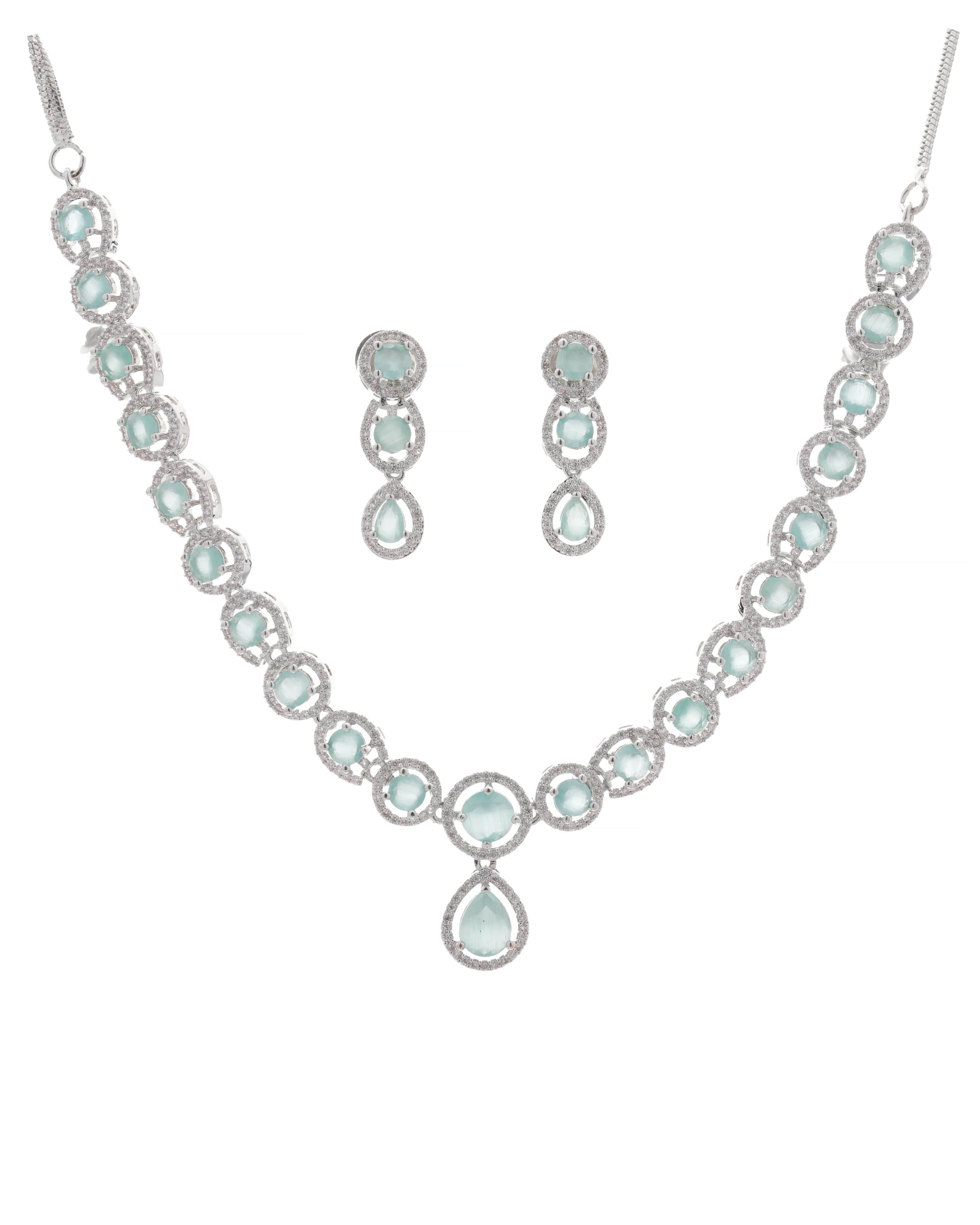 Mataari Necklaces Blue Sapphire Single Line Moissanite Solitaire Swarovski | CZ | Indian Jewelry | Mataari