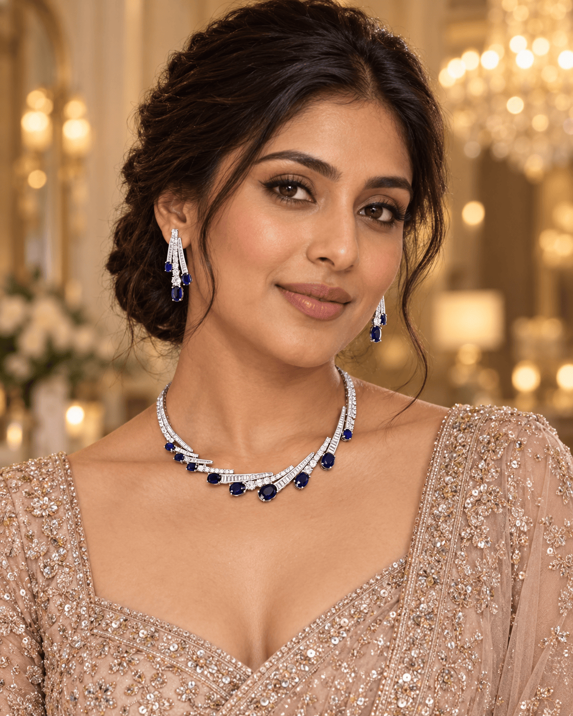 Mataari Necklaces Silver Plated Oval Cubic Zirconia Collar Necklace for Wedding