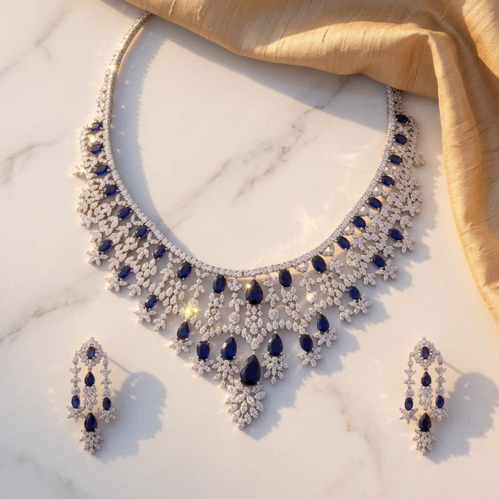 Mataari Necklaces Silver Plated Wedding Bridal Crystal Moissanite Gemstone Necklace for Brides