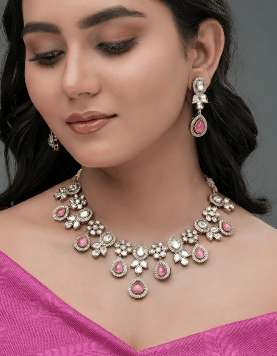 Mataari Necklaces Blush Bloom Pearl & CZ Kundan necklace | Gold Tone | Indian Jewelry | Mataari