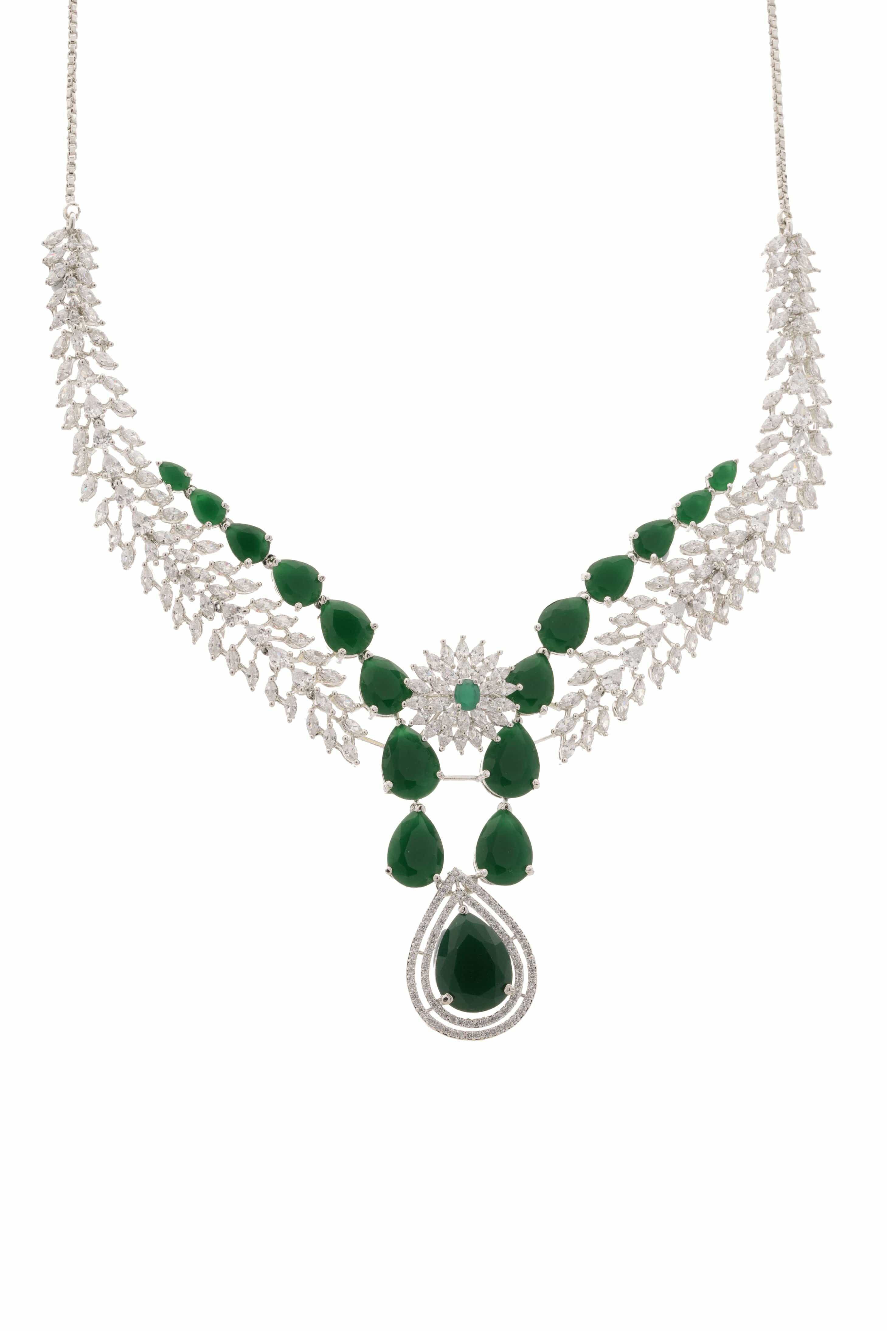 Mataari Necklaces Blush Dew Teardrop Necklace Set – Pink | Rhodium | Indian Jewelry | Mataari