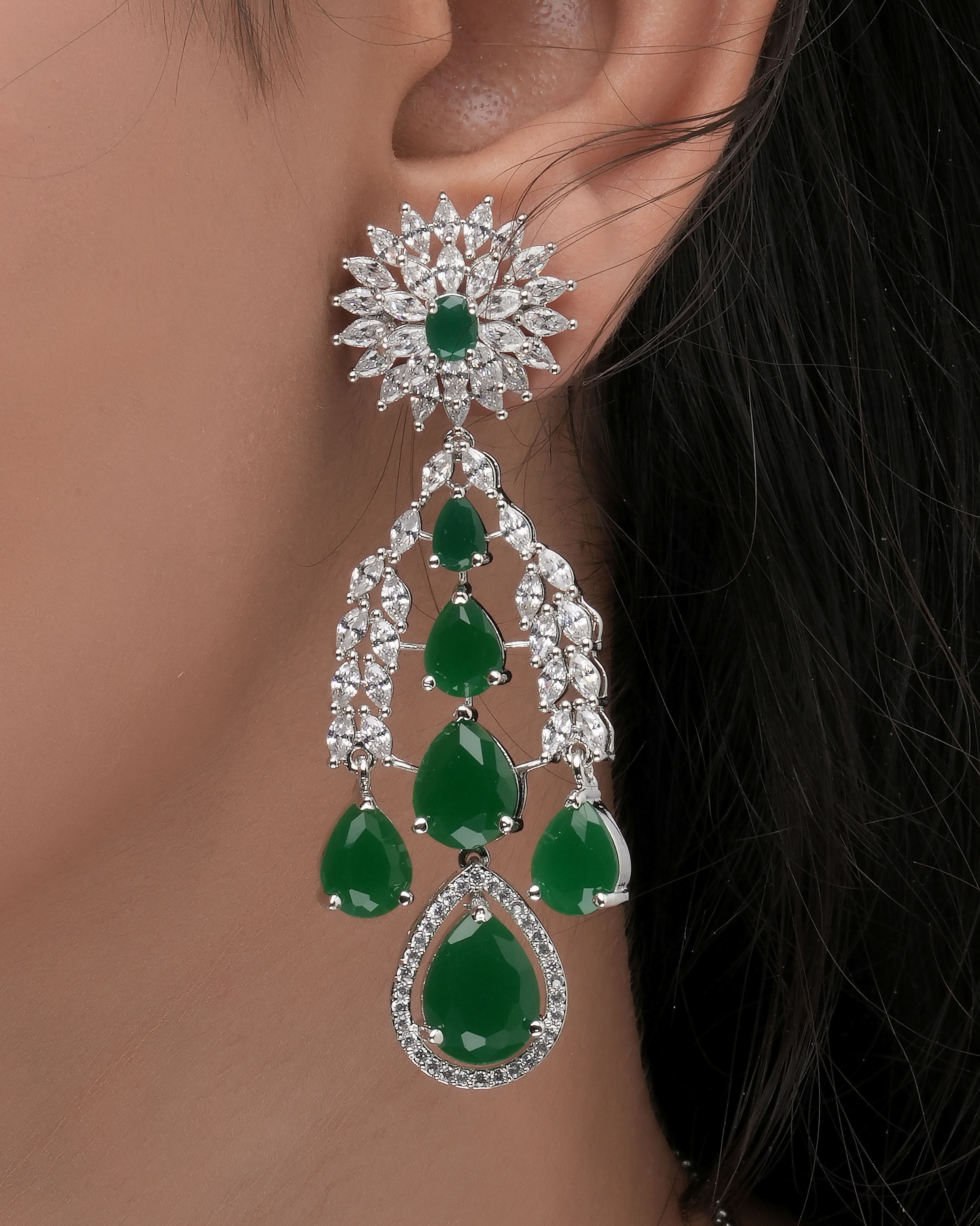 Mataari Necklaces Blush Dew Teardrop Necklace Set – Pink | Rhodium | Indian Jewelry | Mataari