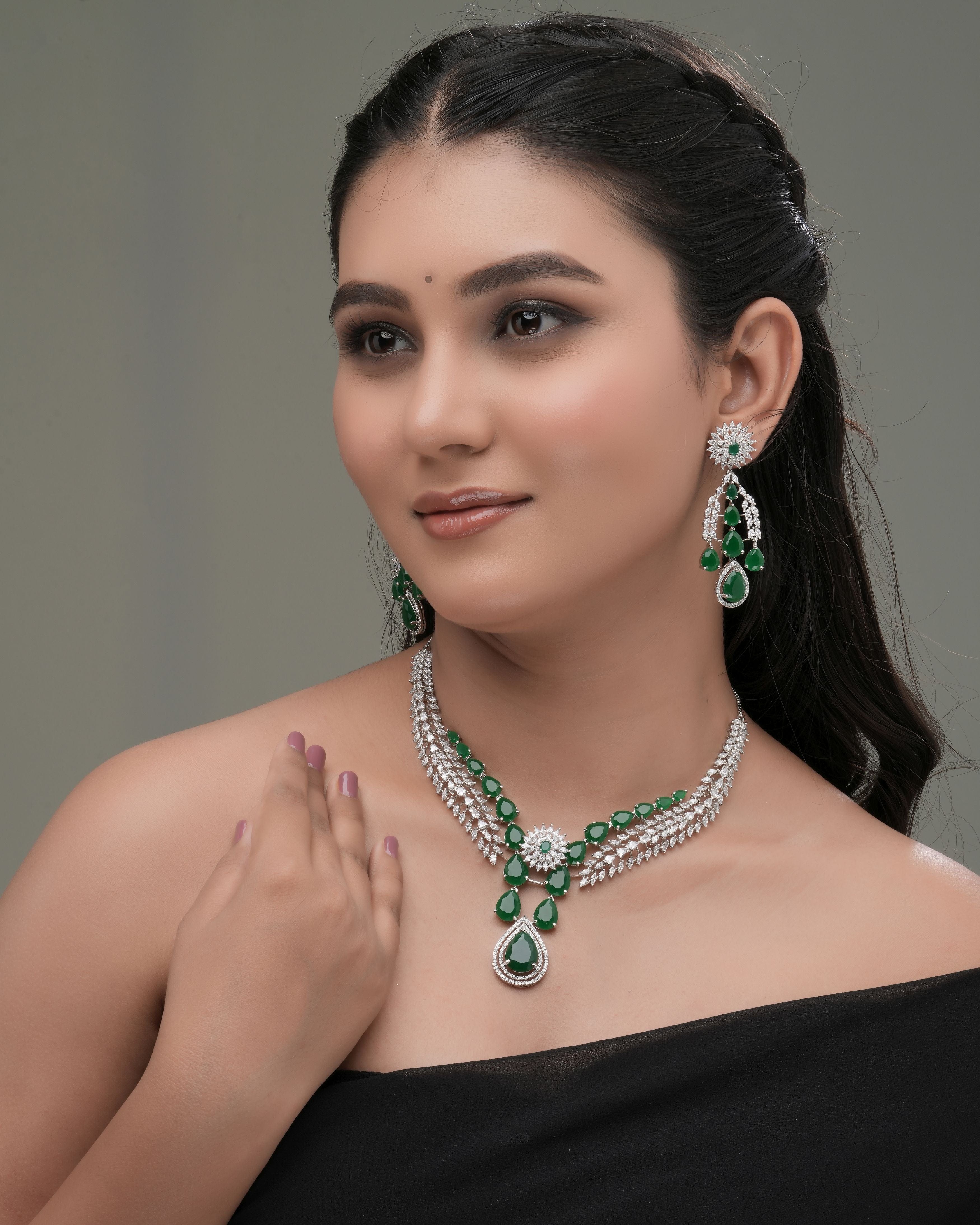 Mataari Necklaces Blush Dew Teardrop Necklace Set – Pink | Rhodium | Indian Jewelry | Mataari