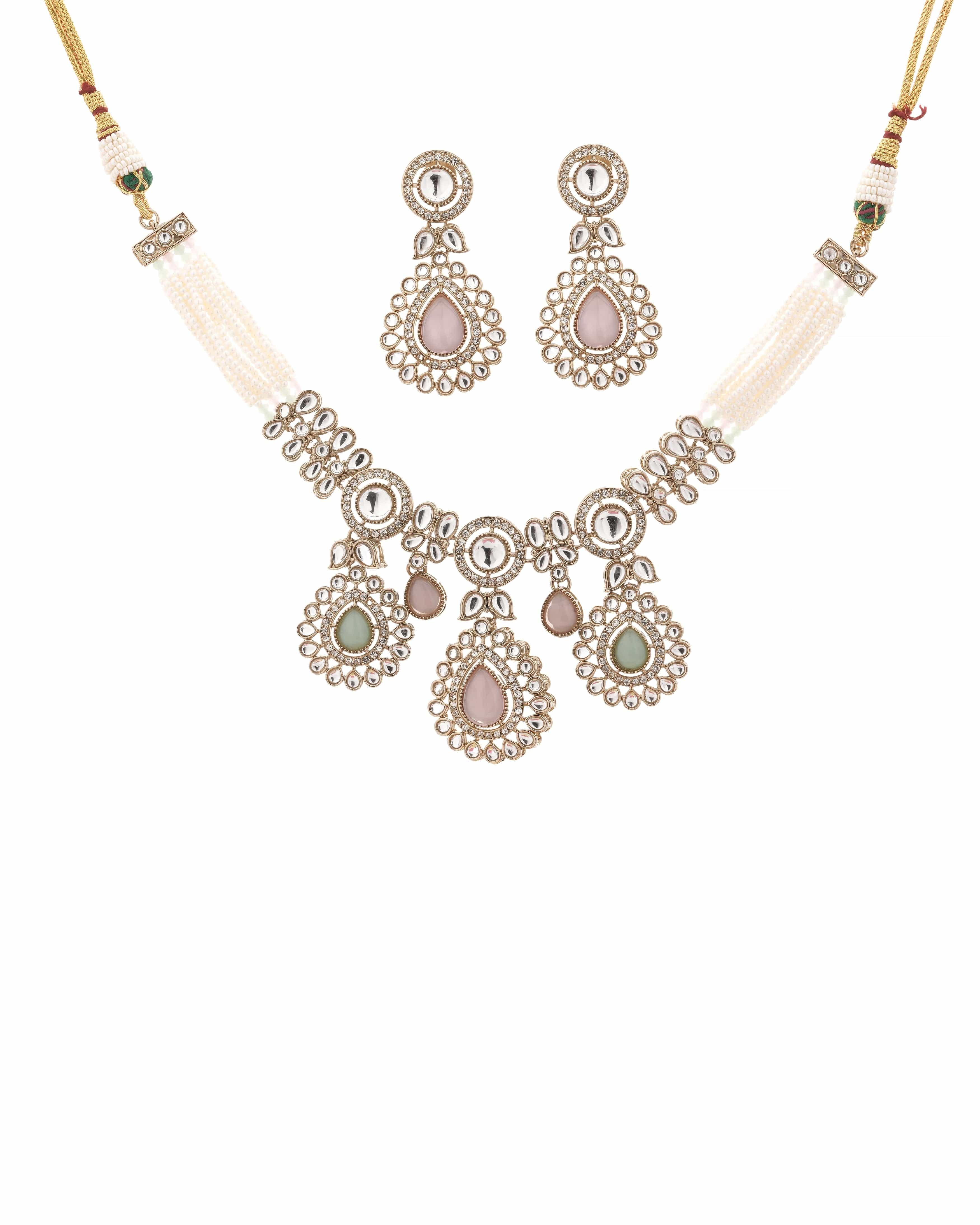 Mataari Necklaces Blush Harmony – Multi-Pastel Zedex and CZ | Brass | Indian Jewelry | Mataari