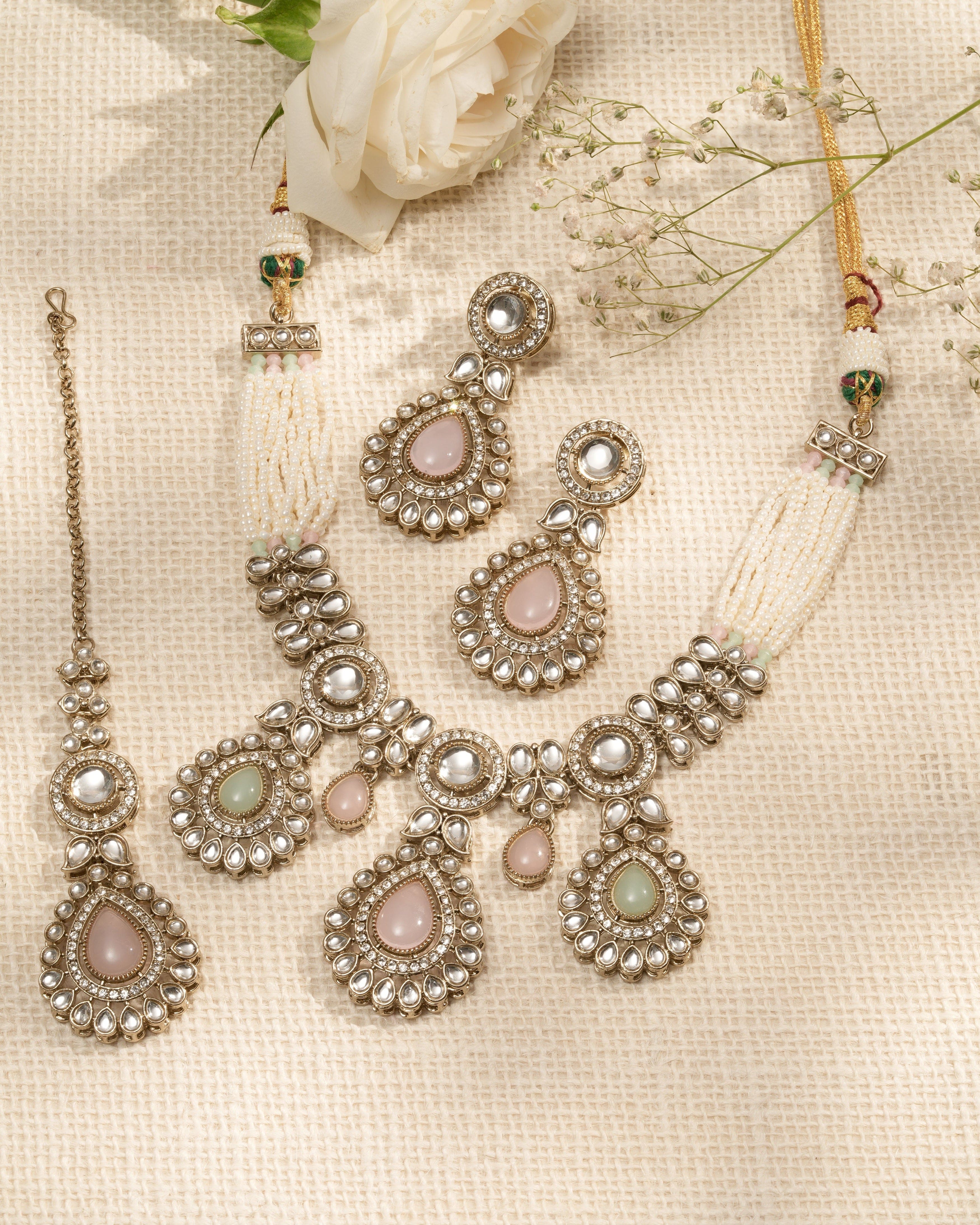 Mataari Necklaces Blush Harmony – Multi-Pastel Zedex and CZ | Brass | Indian Jewelry | Mataari