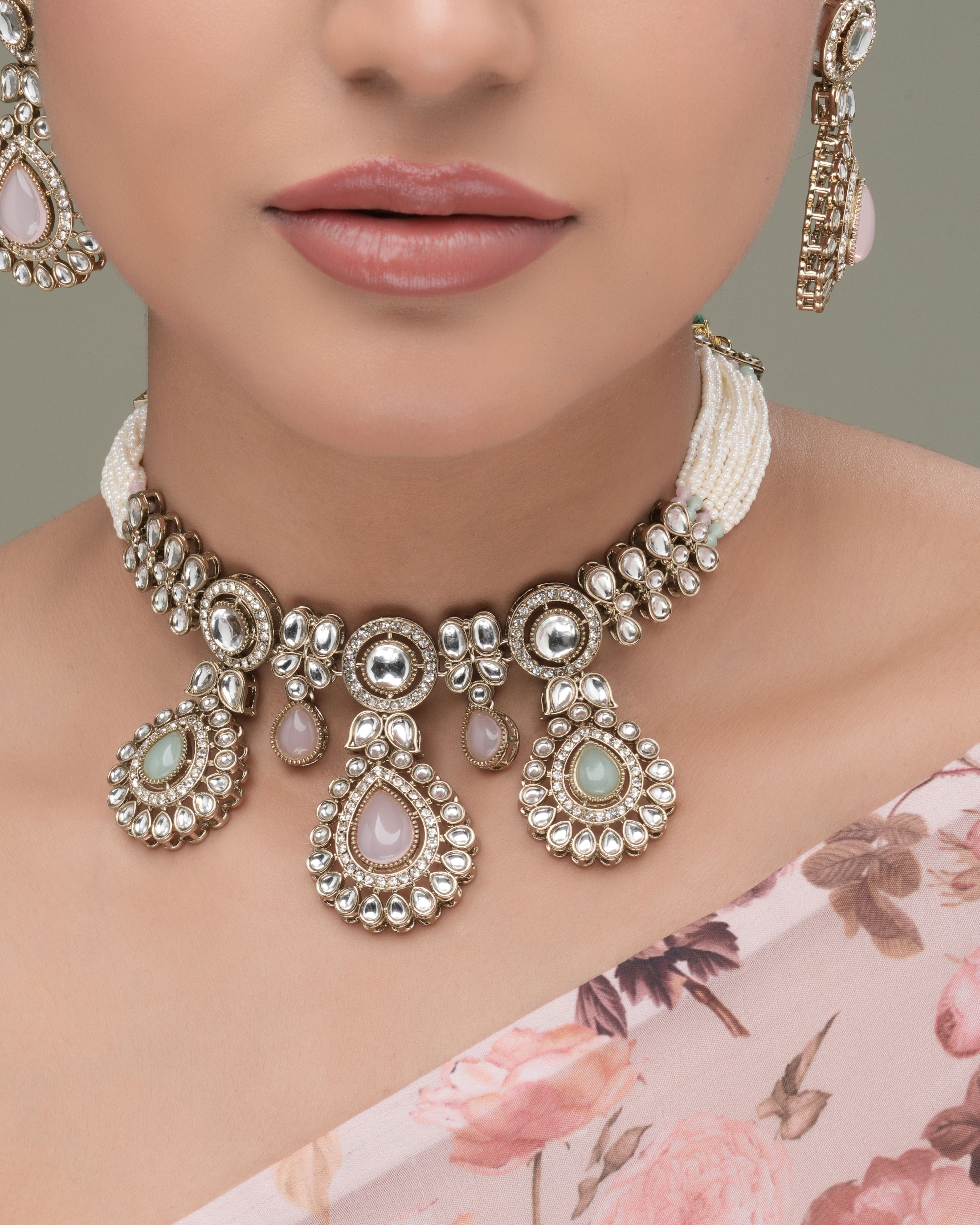 Mataari Necklaces Blush Harmony – Multi-Pastel Zedex and CZ | Brass | Indian Jewelry | Mataari