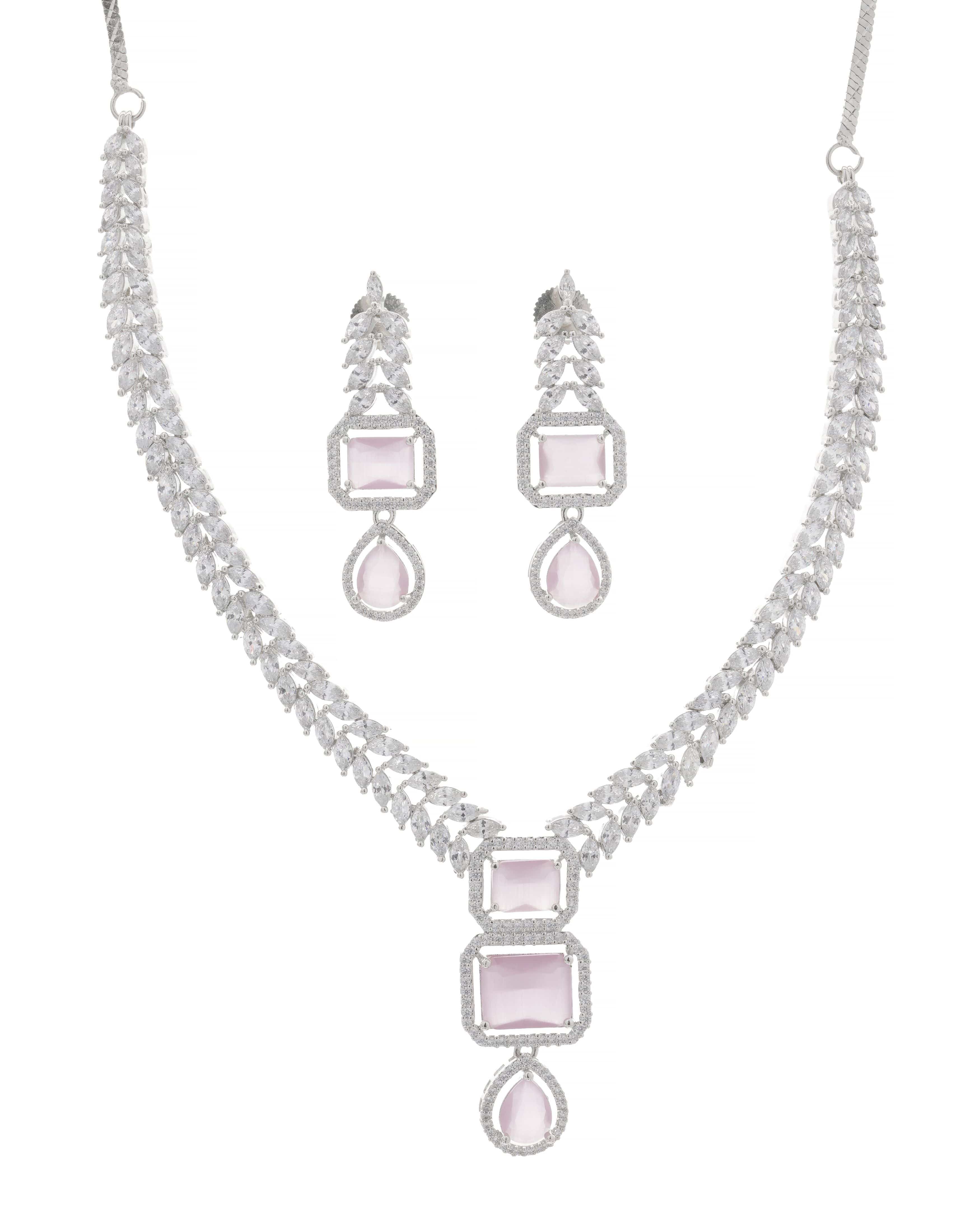 Mataari Necklaces Blush Marquise Drop CZ Necklace & Earring | CZ | Indian Jewelry | Mataari