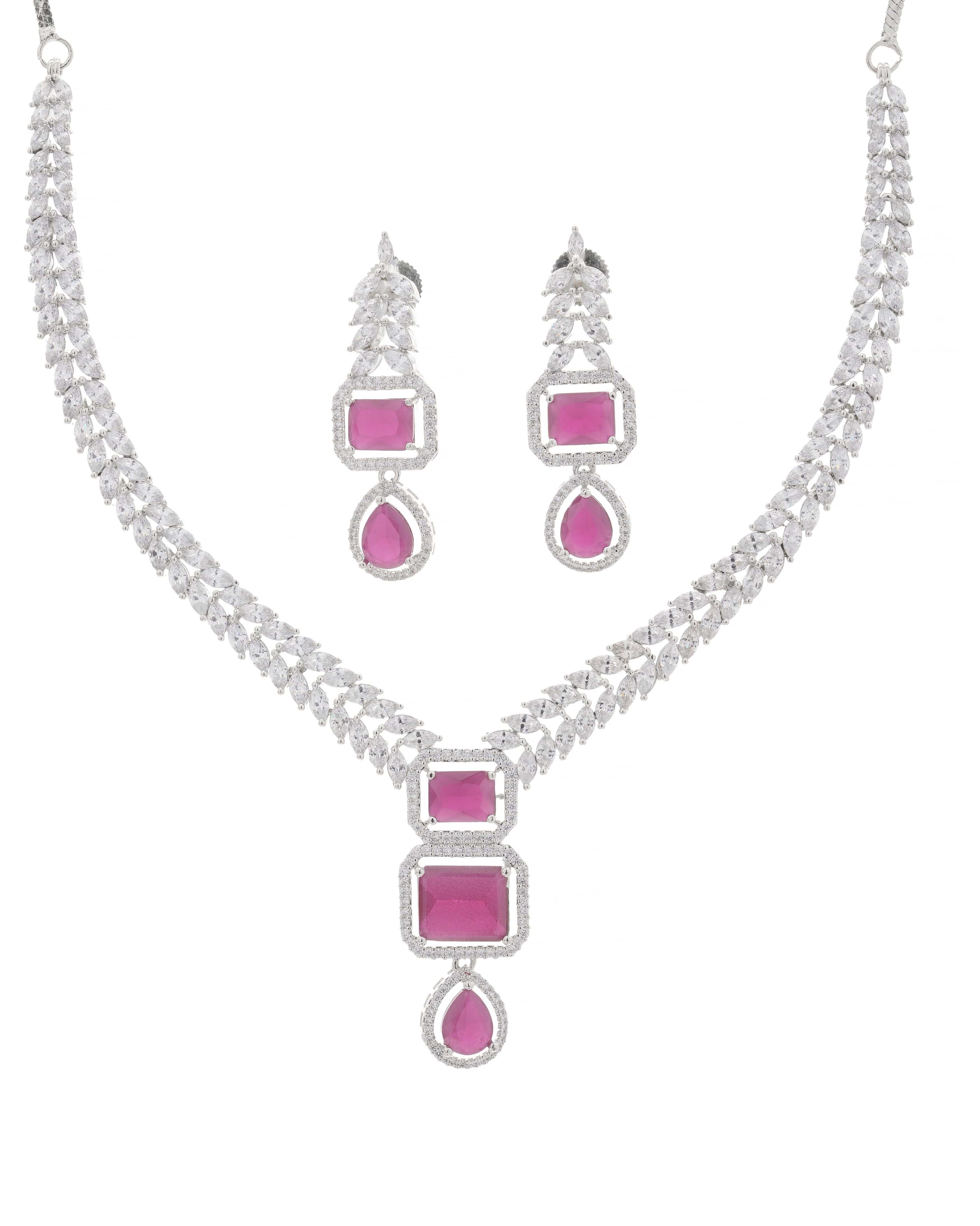 Mataari Necklaces Blush Marquise Drop CZ Necklace & Earring | CZ | Indian Jewelry | Mataari