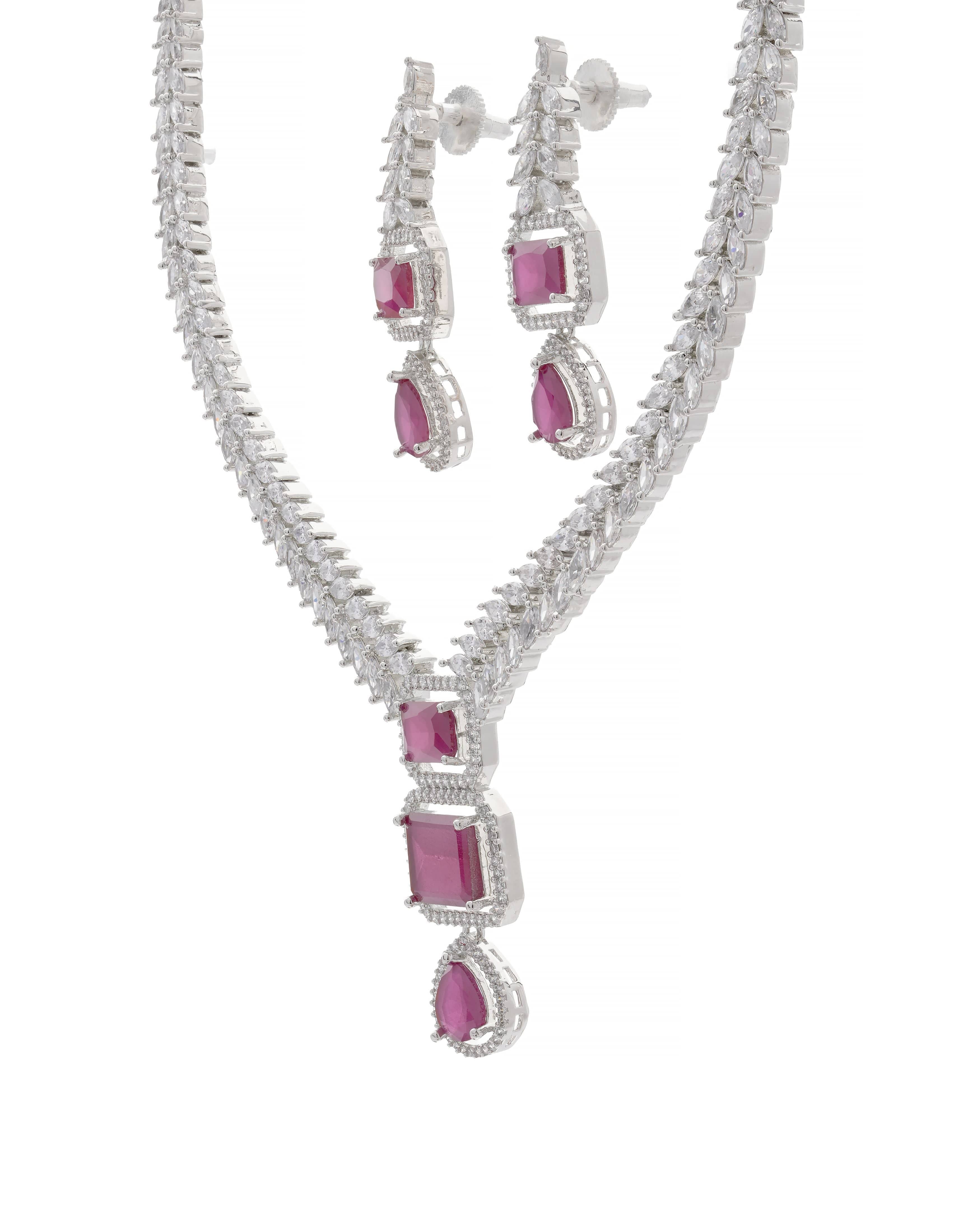 Mataari Necklaces Blush Marquise Drop CZ Necklace & Earring | CZ | Indian Jewelry | Mataari