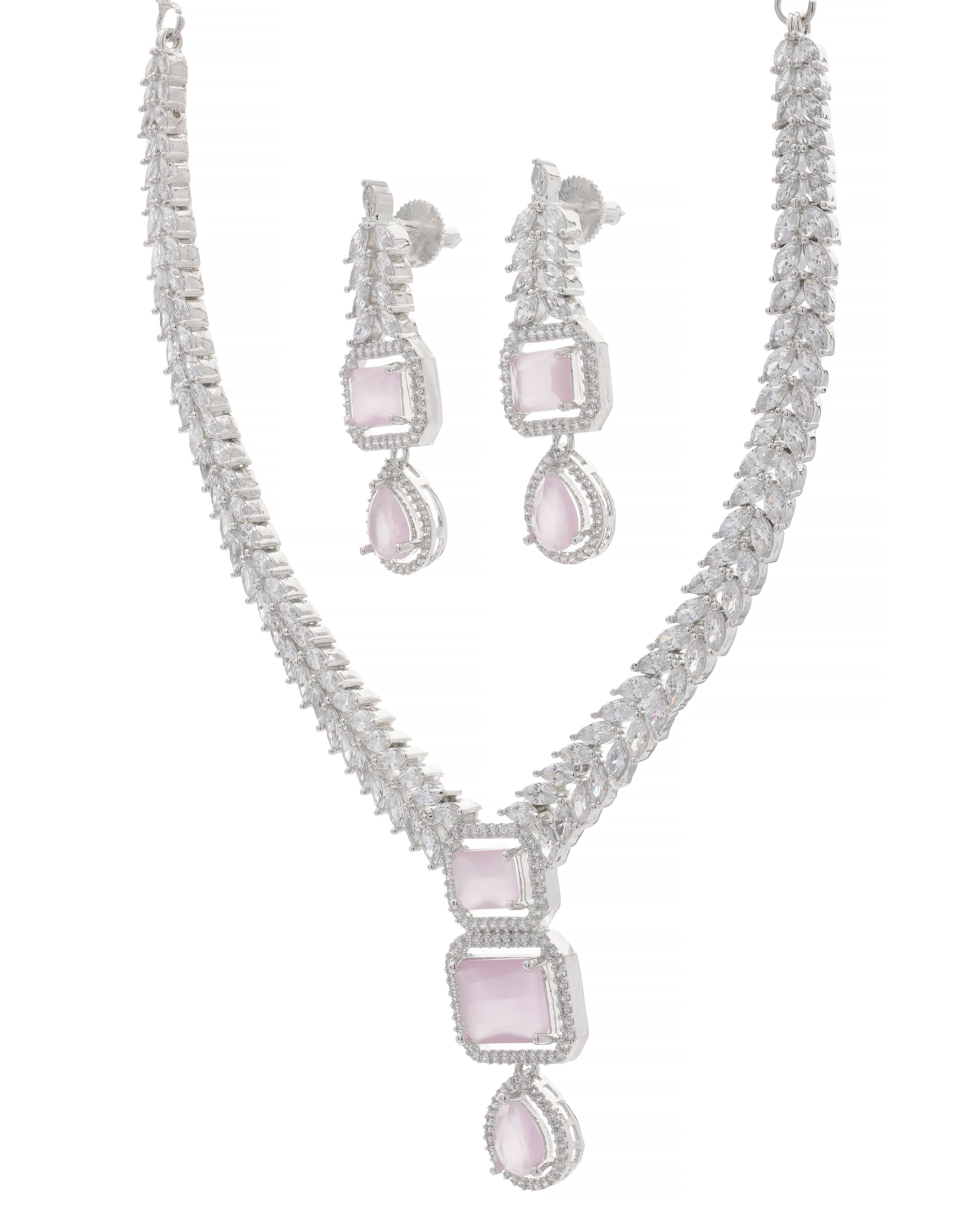 Mataari Necklaces Blush Marquise Drop CZ Necklace & Earring | CZ | Indian Jewelry | Mataari