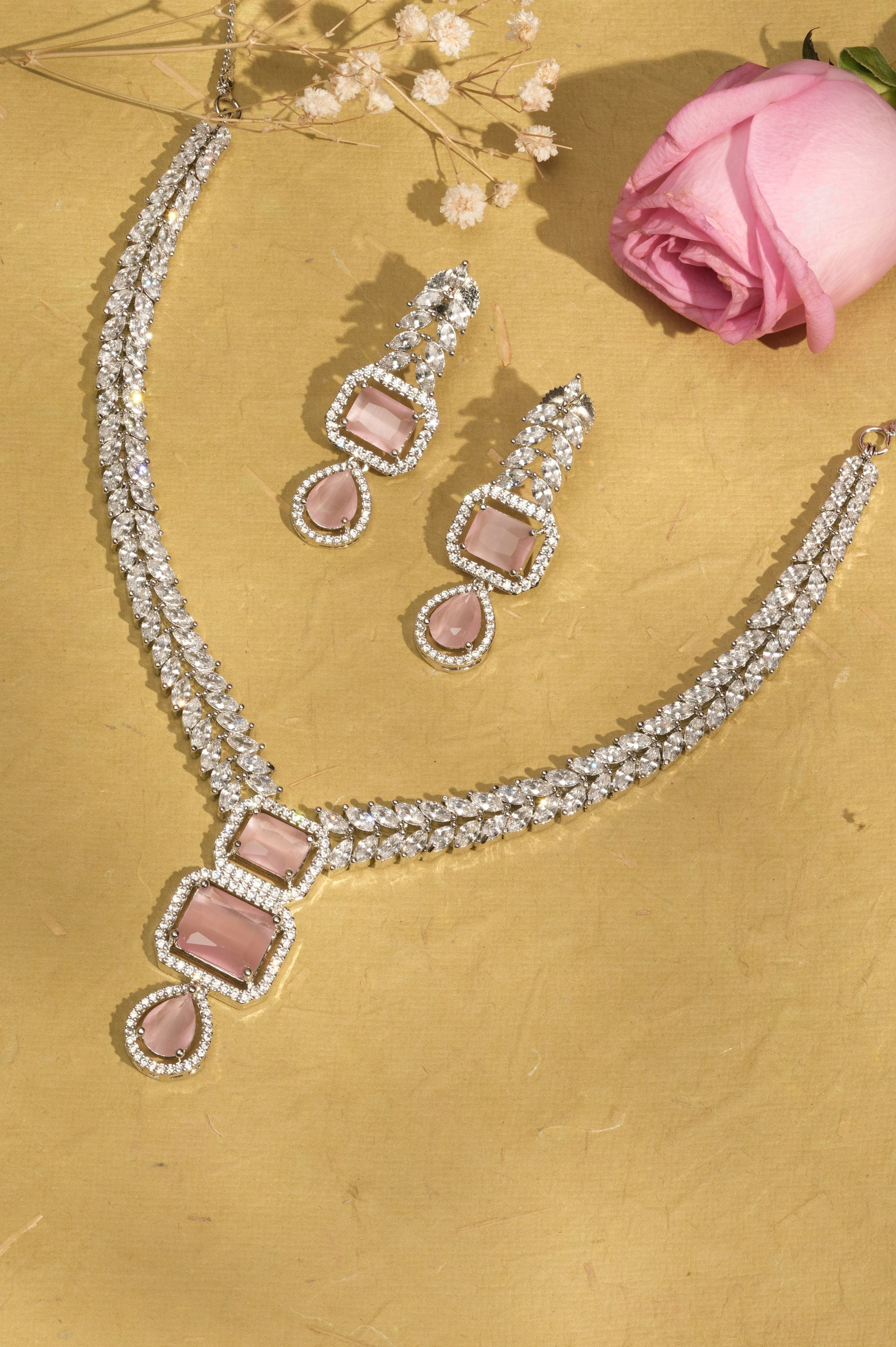 Mataari Necklaces Blush Marquise Drop CZ Necklace & Earring | CZ | Indian Jewelry | Mataari