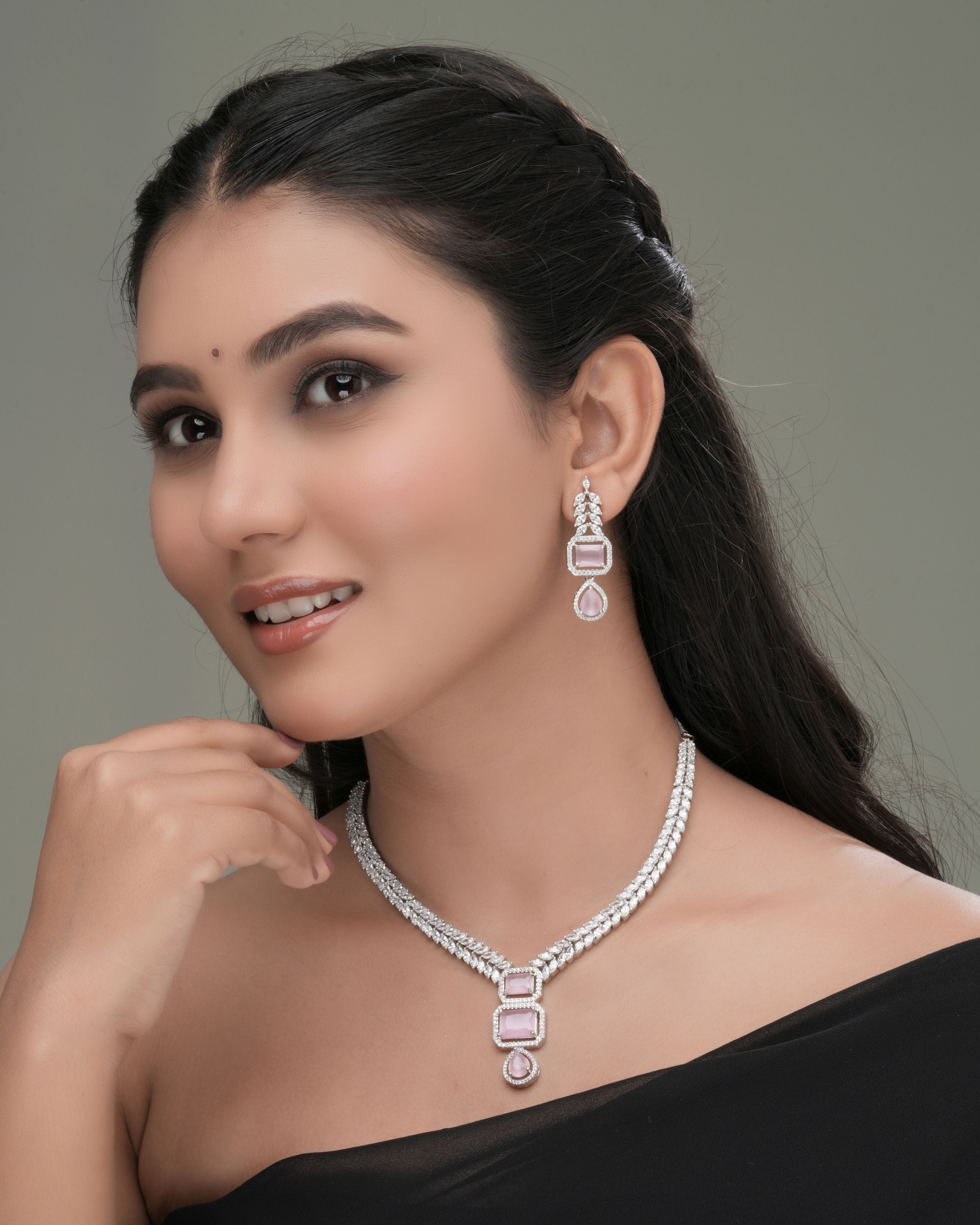 Mataari Necklaces Blush Marquise Drop CZ Necklace & Earring | CZ | Indian Jewelry | Mataari
