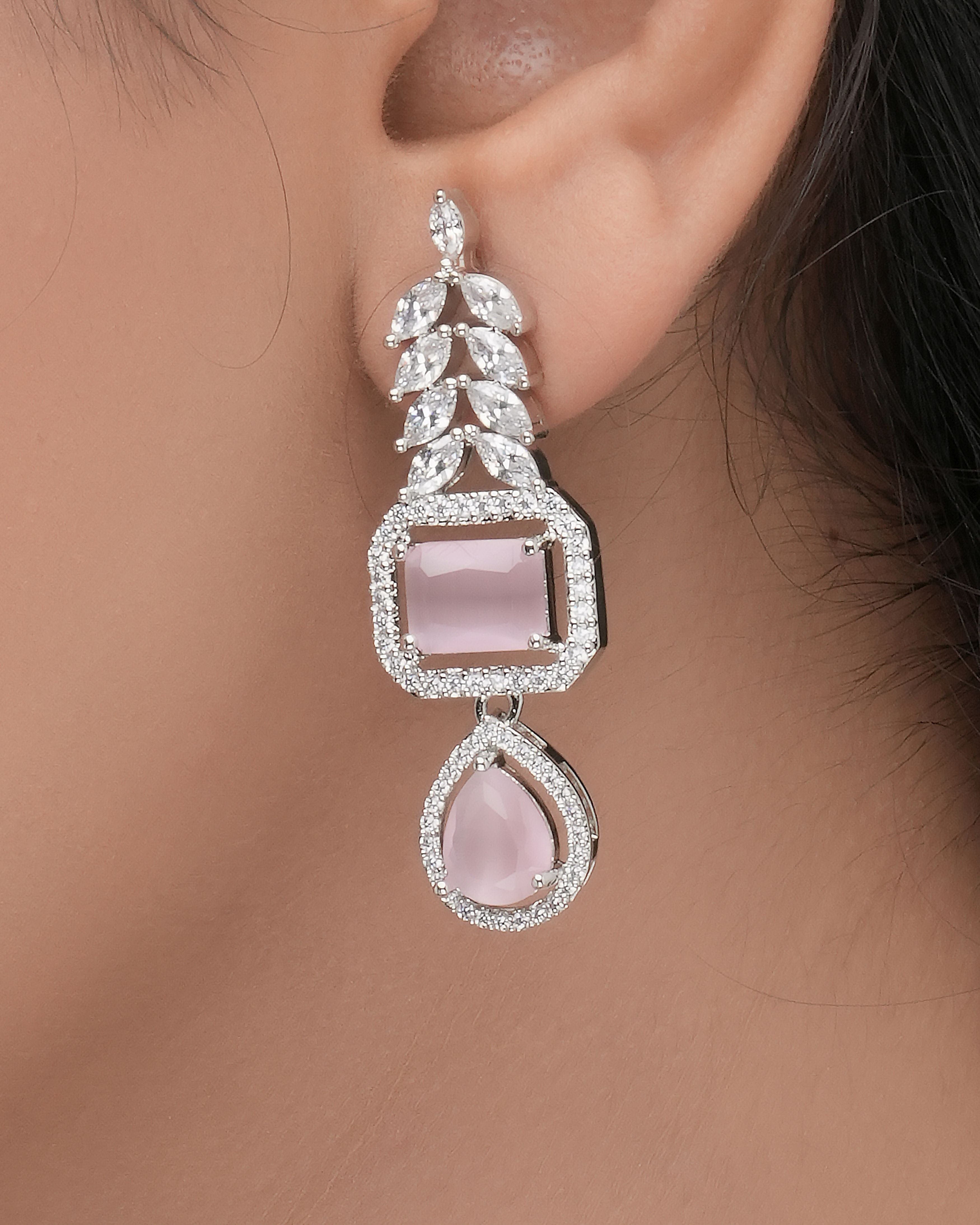 Mataari Necklaces Blush Marquise Drop CZ Necklace & Earring | CZ | Indian Jewelry | Mataari