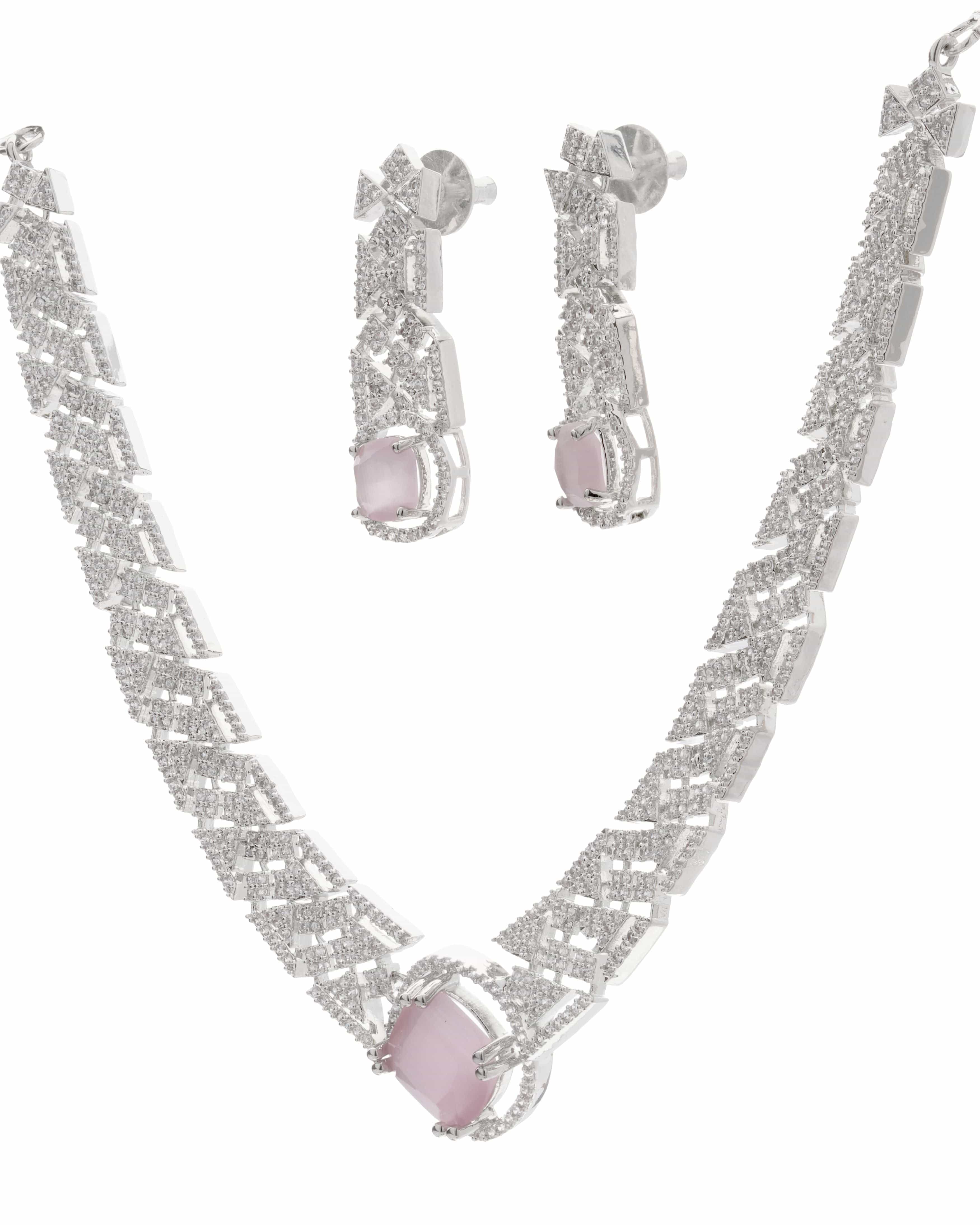 Mataari Necklaces Amethyst Allure CZ Choker & Earring Set | Rhodium | Indian Jewelry | Mataari