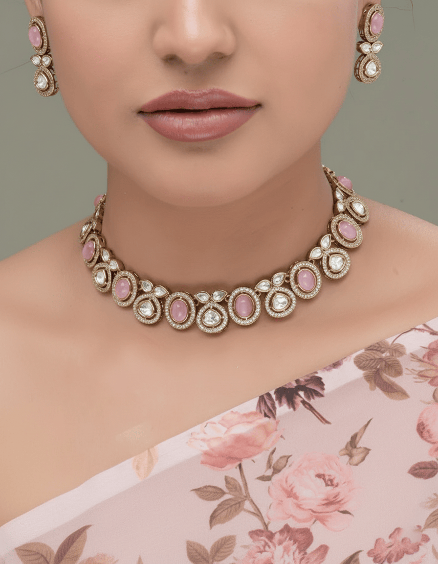 Mataari Necklaces Sky Aura Mona Lisa Moissanite Choker Set | Moissanite | Indian Jewelry | Mataari