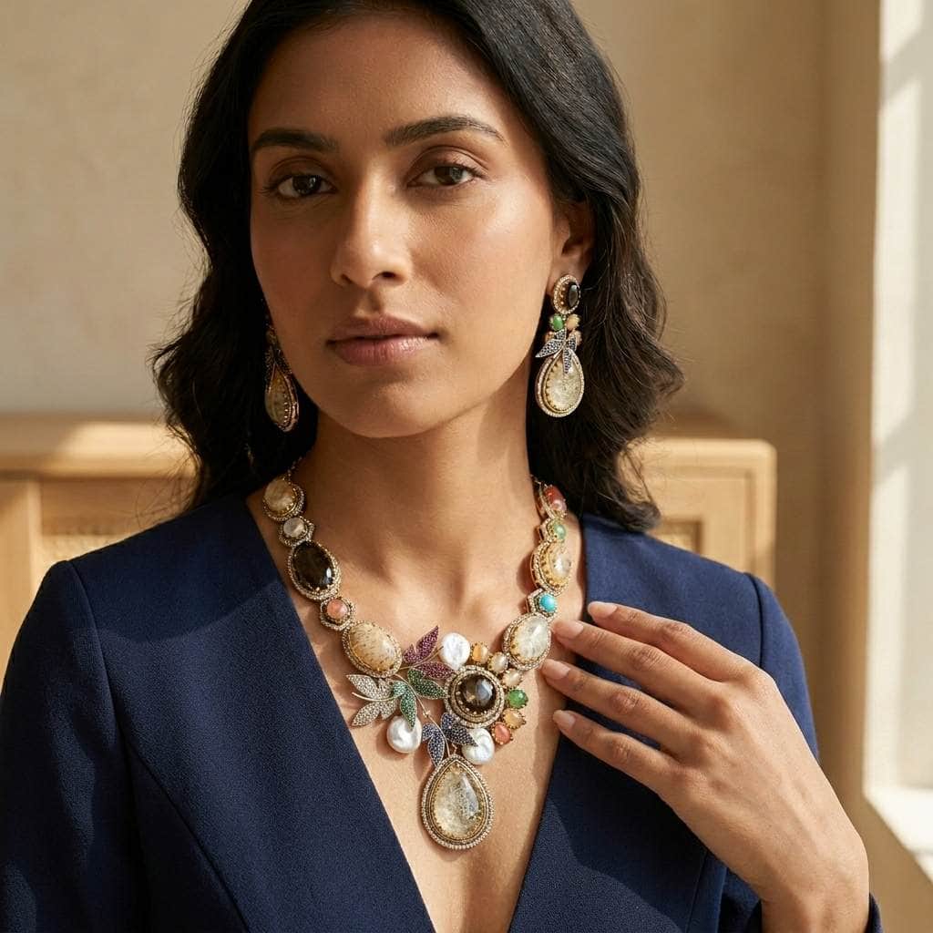 Mataari Necklaces Butterfly Antique Gold Peacock Cubic Zirconia Bridal Pearl Necklace