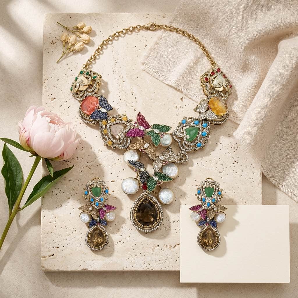Mataari Necklaces Butterfly Antique Gold Peacock Cubic Zirconia Bridal Pearl Necklace