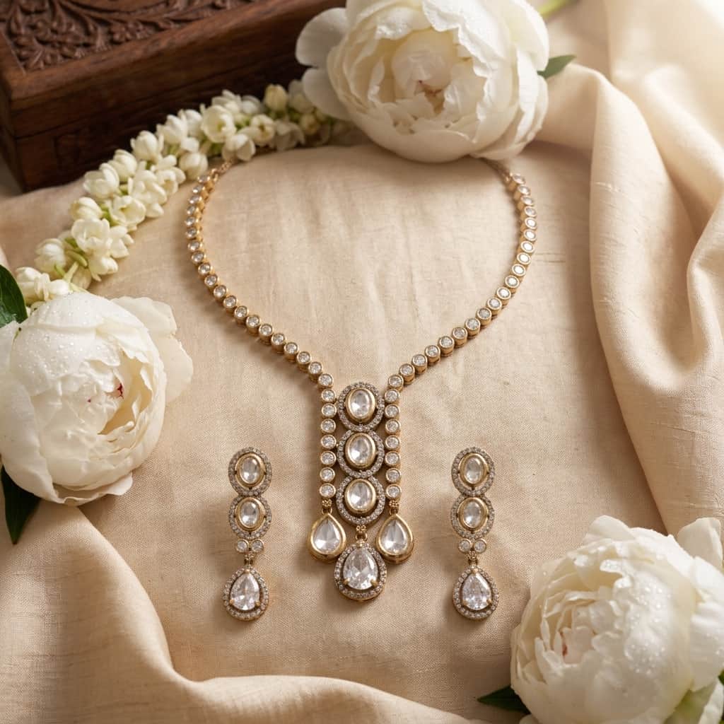 Mataari Necklaces Collar Bridal Kundan Polki Moissanite Necklace with Ruby & Emerald