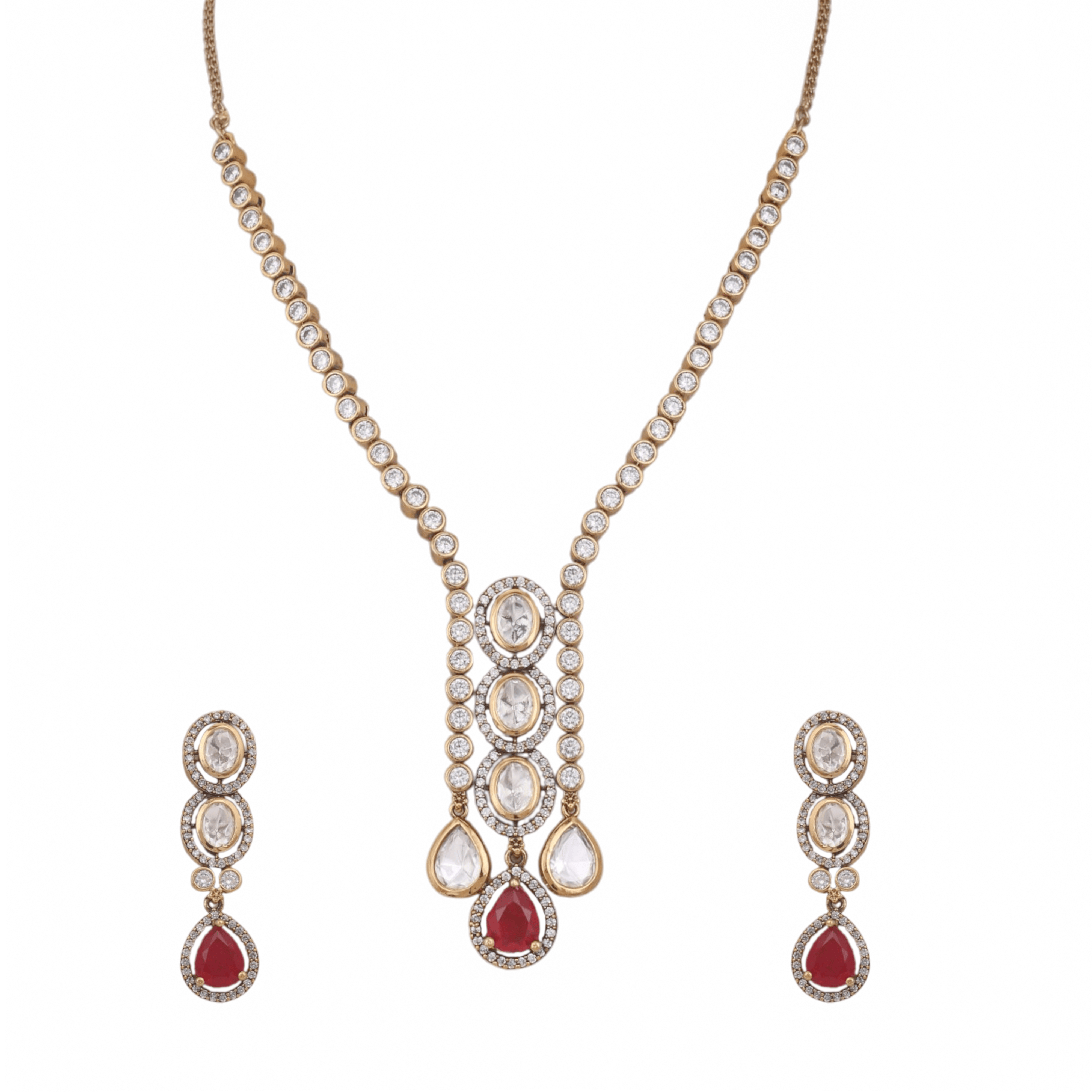 Mataari Necklaces Collar Bridal Kundan Polki Moissanite Necklace with Ruby & Emerald
