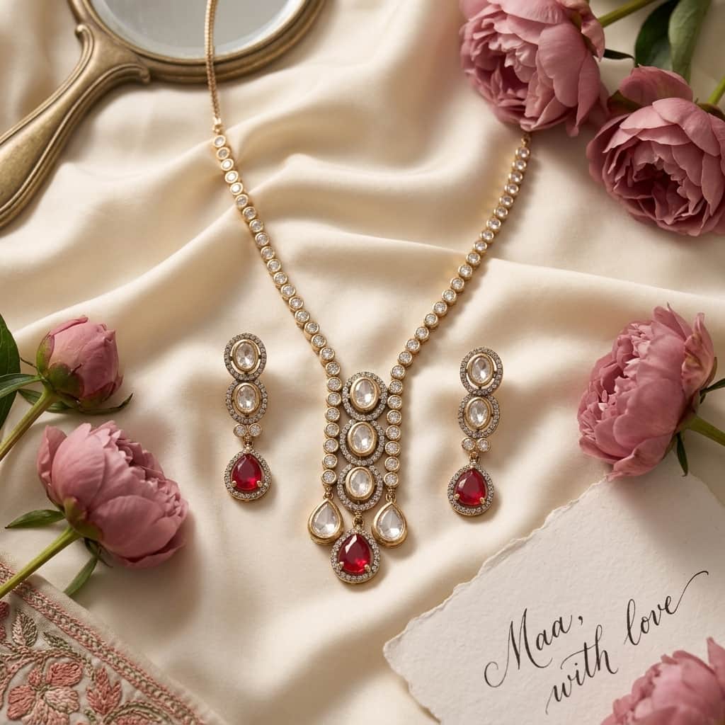 Mataari Necklaces Collar Bridal Kundan Polki Moissanite Necklace with Ruby & Emerald