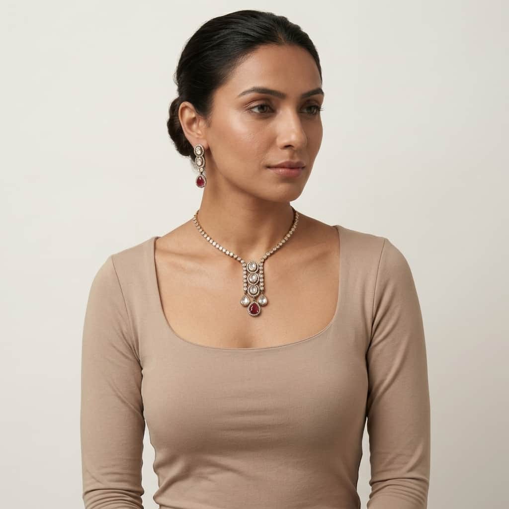 Mataari Necklaces Collar Bridal Kundan Polki Moissanite Necklace with Ruby & Emerald