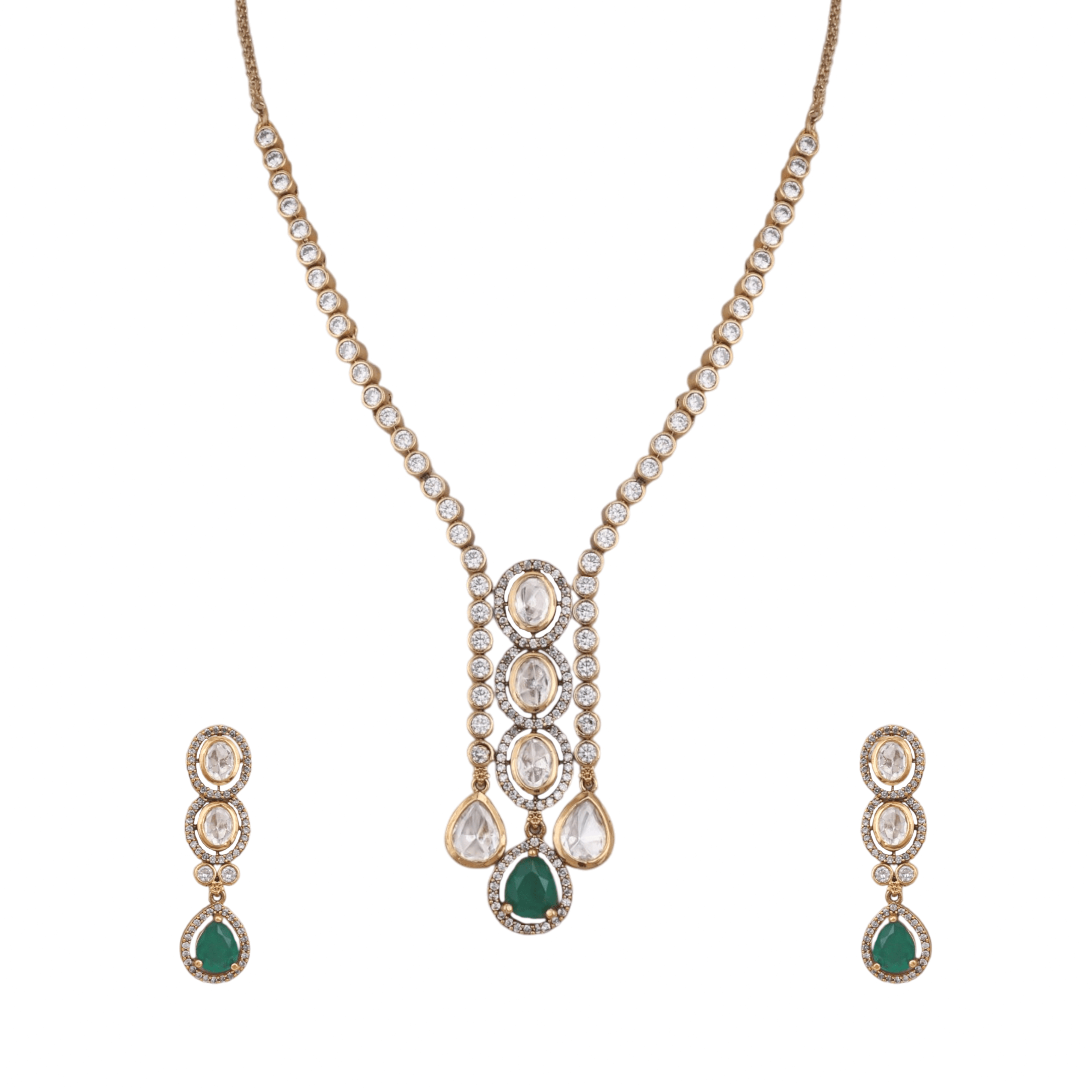 Mataari Necklaces Collar Bridal Kundan Polki Moissanite Necklace with Ruby & Emerald