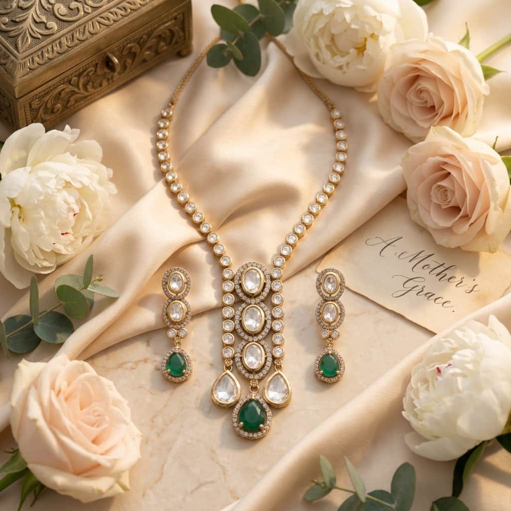 Mataari Necklaces Collar Bridal Kundan Polki Moissanite Necklace with Ruby & Emerald