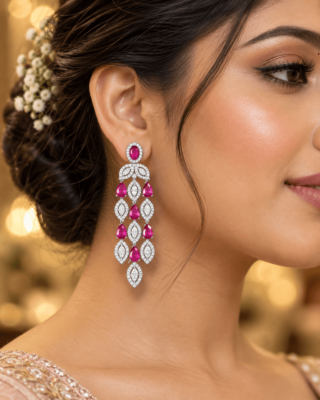 Mataari Necklaces Cubic Zirconia Silver Plated Crystal Necklace with Emerald & Ruby Accents