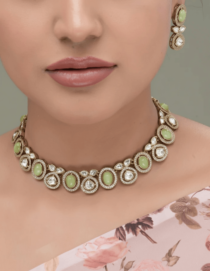 Mataari Necklaces Sky Aura Mona Lisa Moissanite Choker Set | Moissanite | Indian Jewelry | Mataari