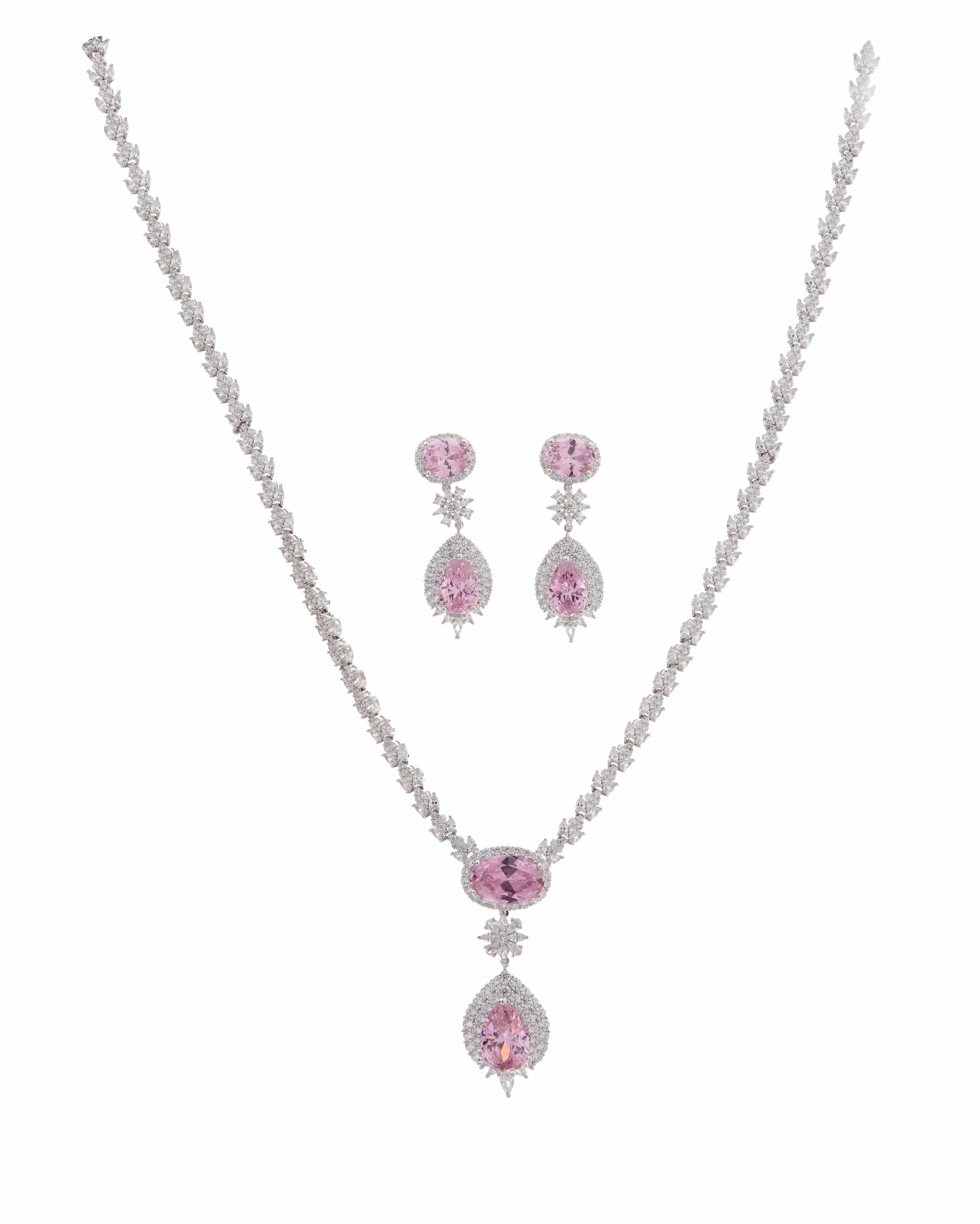 Mataari Necklaces Duo Drop Tennis Necklace & Earring Set | Rhodium | Indian Jewelry | Mataari