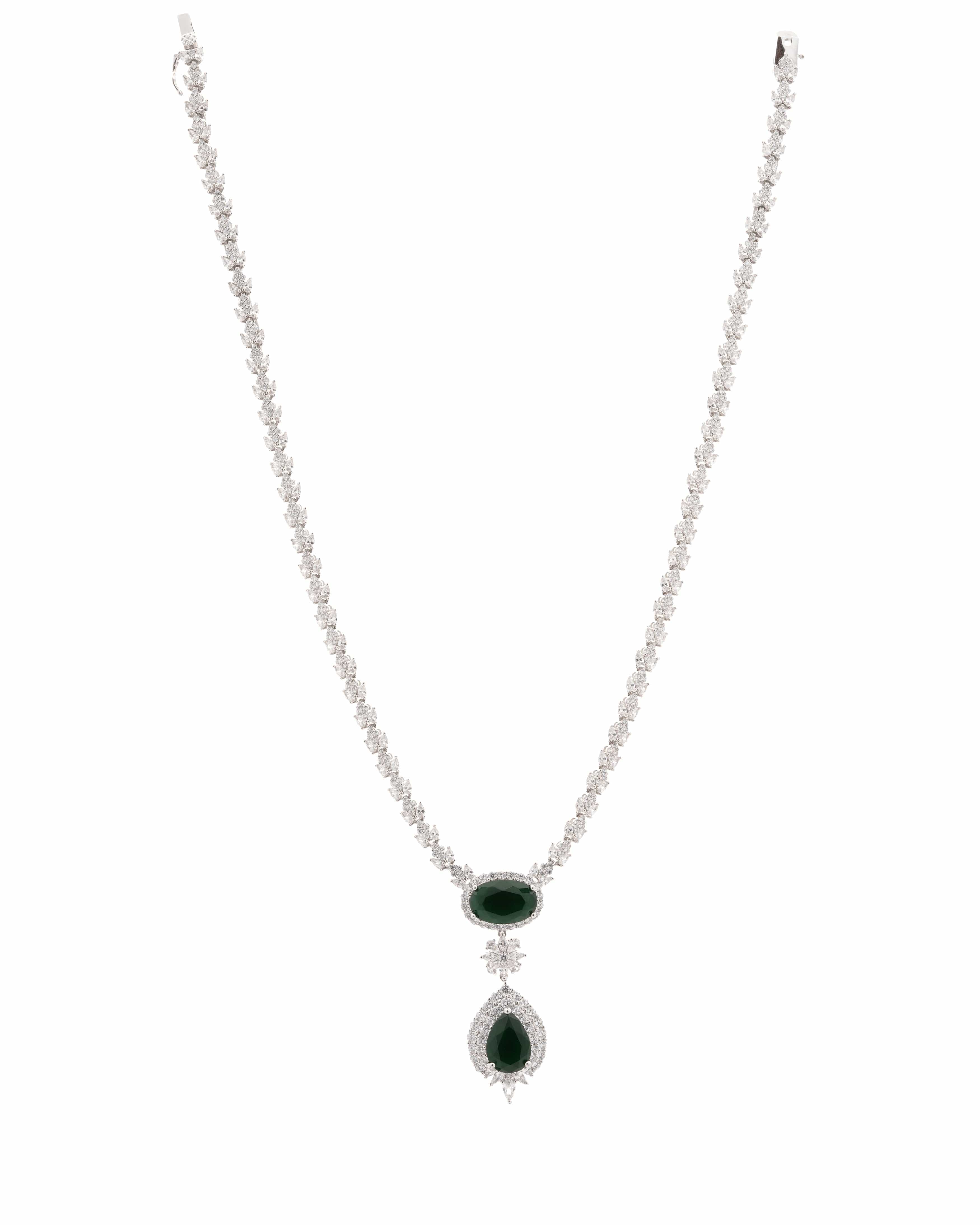 Mataari Necklaces Duo Drop Tennis Necklace & Earring Set | Rhodium | Indian Jewelry | Mataari