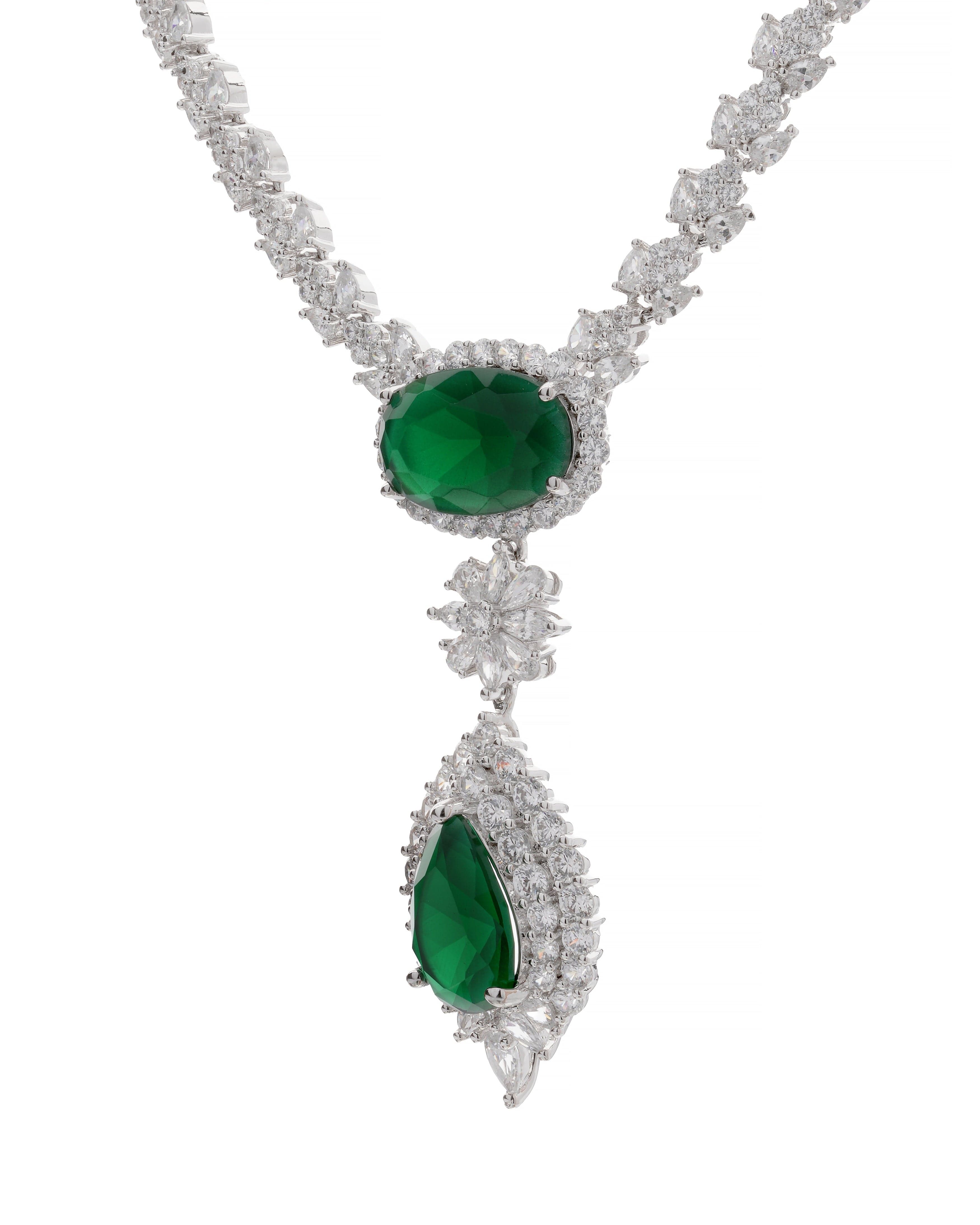 Mataari Necklaces Duo Drop Tennis Necklace & Earring Set | Rhodium | Indian Jewelry | Mataari