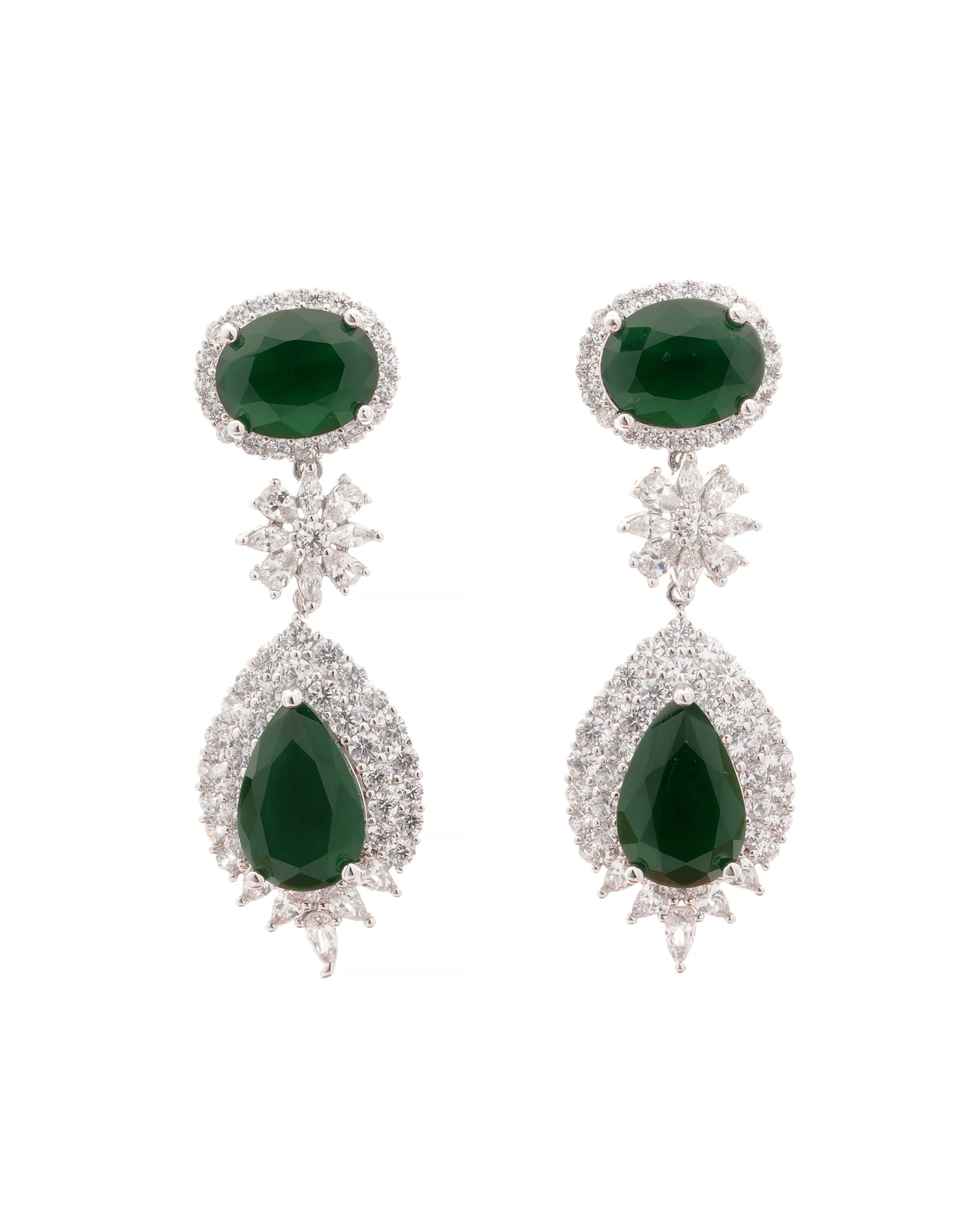Mataari Necklaces Duo Drop Tennis Necklace & Earring Set | Rhodium | Indian Jewelry | Mataari